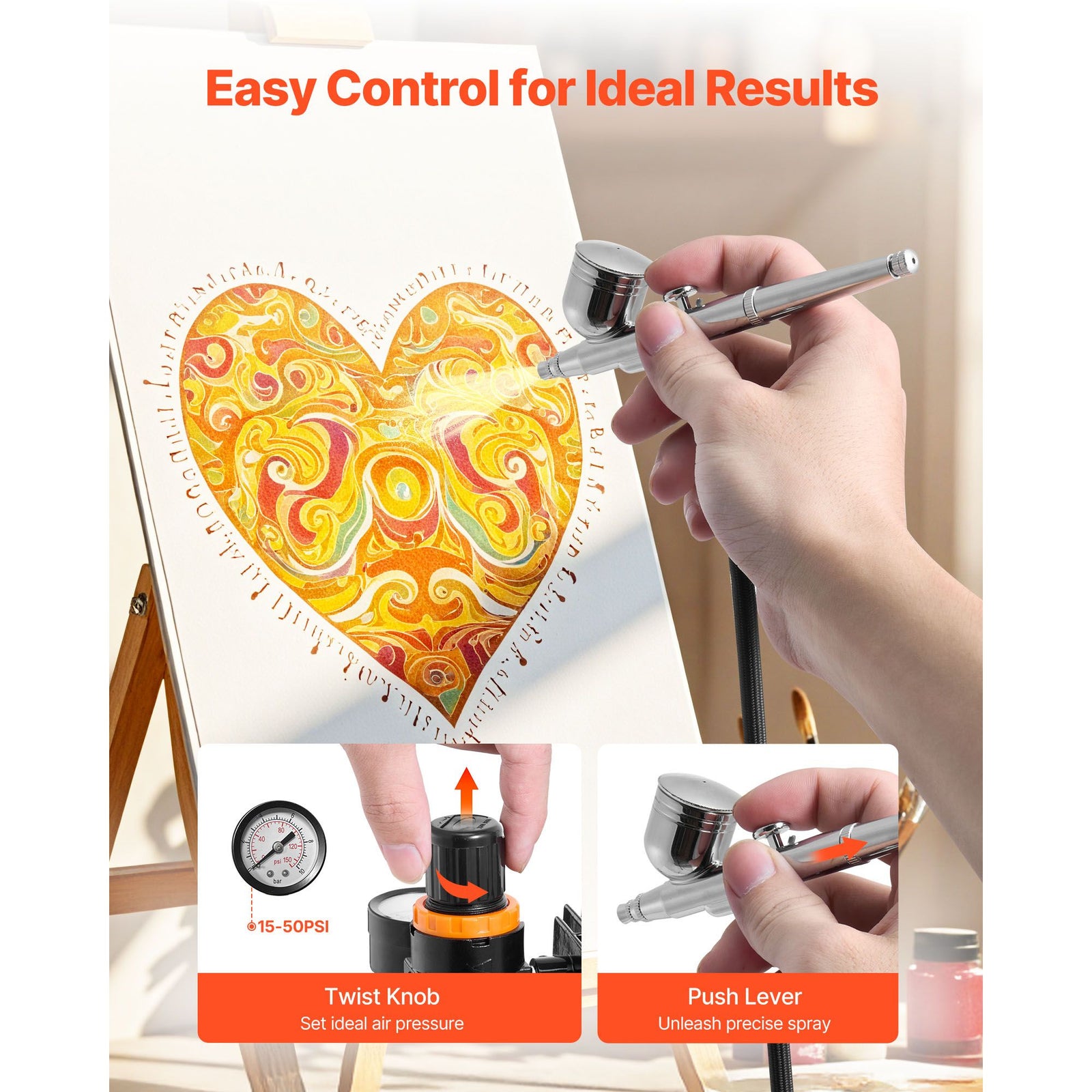 Airbrush Kit, 1/6 HP, Air Brush Kit with Air Compressor, 3 Dual-Action Professional Airbrushes with 3 Tips, Hose, Acrylic Paint, 2 Fans, Low Noise, for Cake Decorating, Model Painting, Nail Art