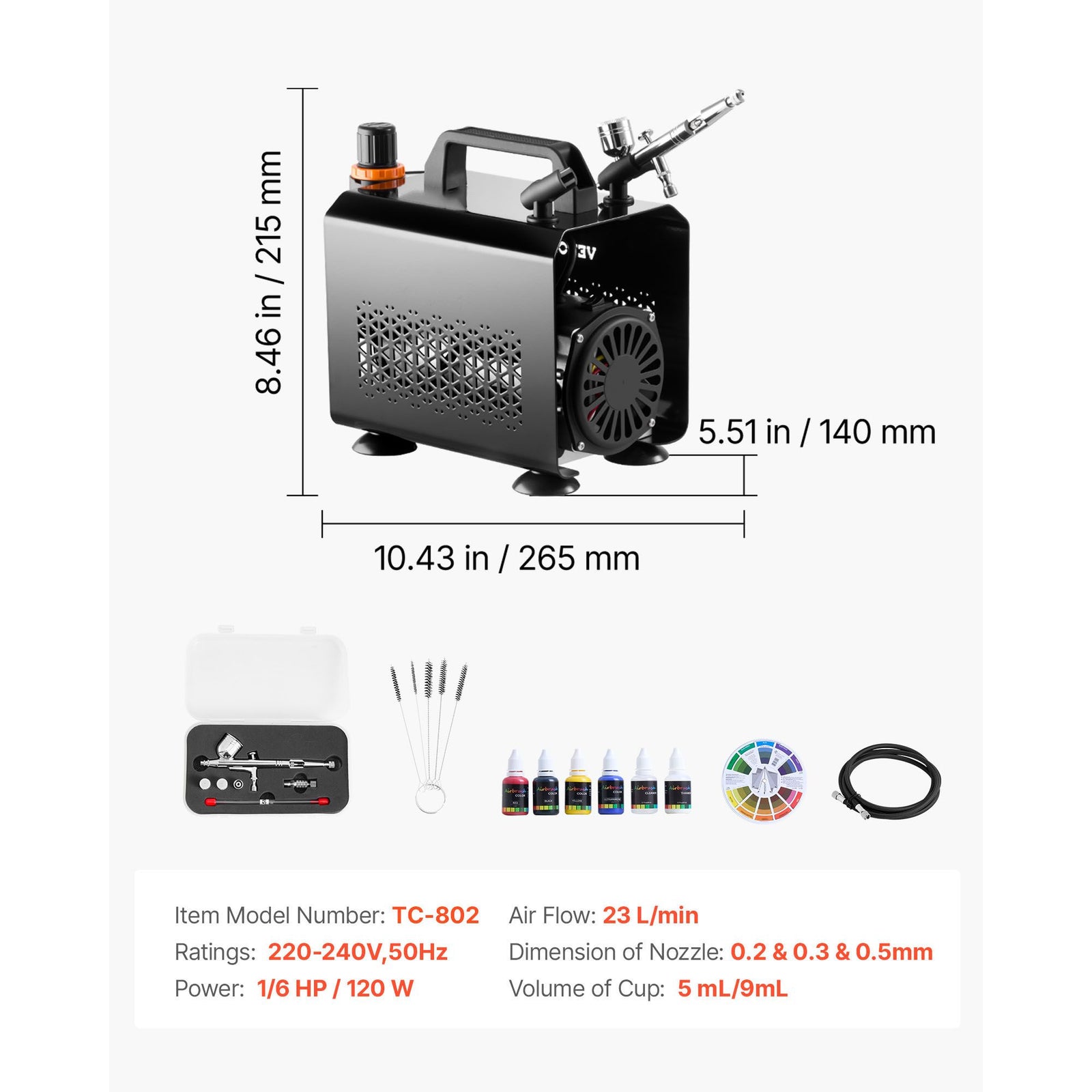 Airbrush Kit Air Brush Kit 1/6 HP Air Compressor 1 Airbrush 3 Tips Paint