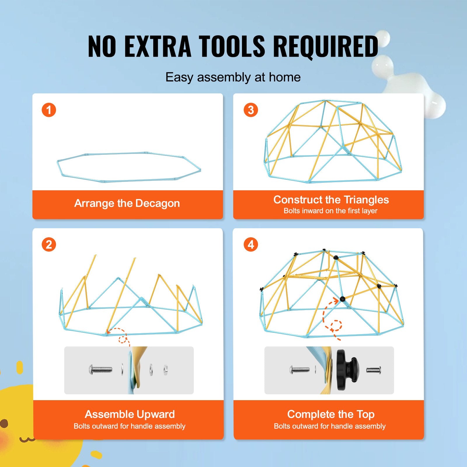 Climbing Dome, 8FT Geometric Dome Climber with Slide, for Kids 3 to 9 Years Old, Jungle Gym Supports 600LBS and Easy Assembly, with Climbing Grip, Outdoor and Indoor Play Equipment for Kids