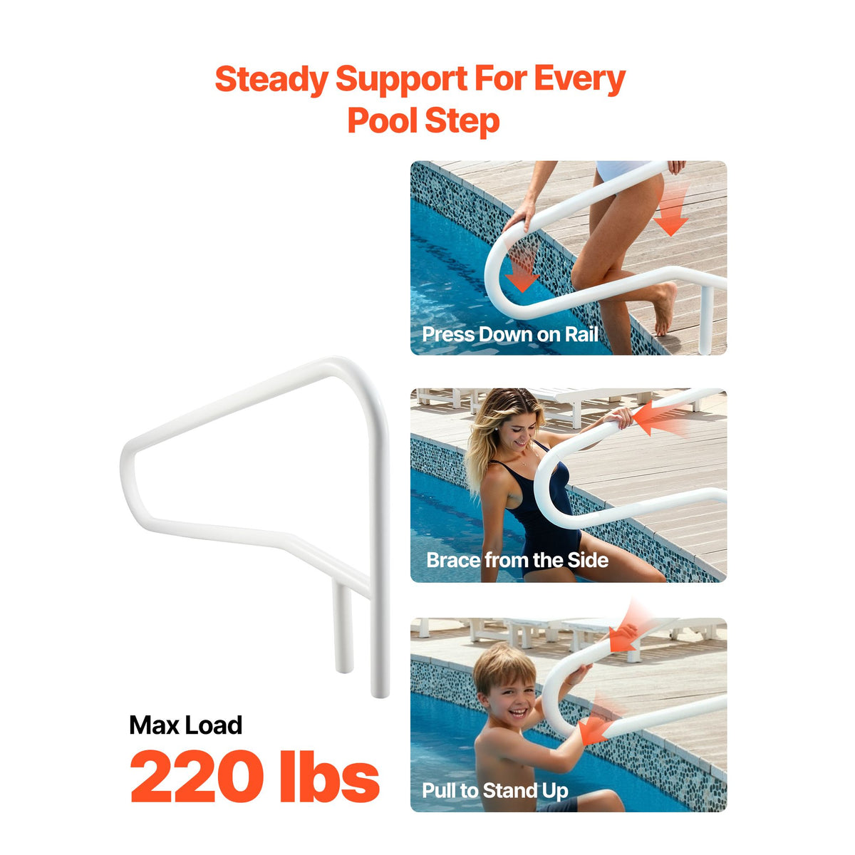 Stainless Steel Pool Handrail 137x81cm Heavy Duty Swimming Pool Safety Rail