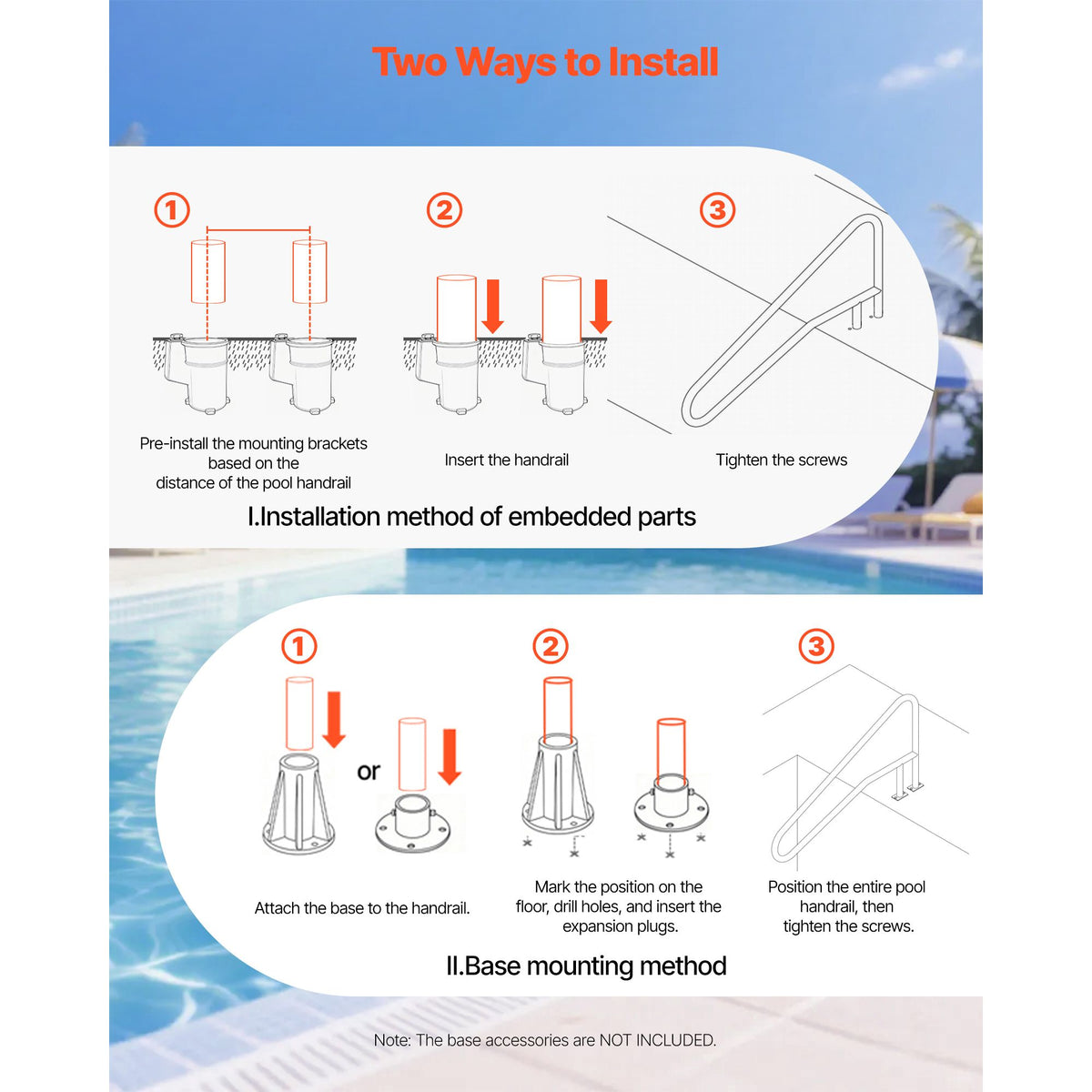 Stainless Steel Pool Handrail 137x81cm Heavy Duty Swimming Pool Safety Rail