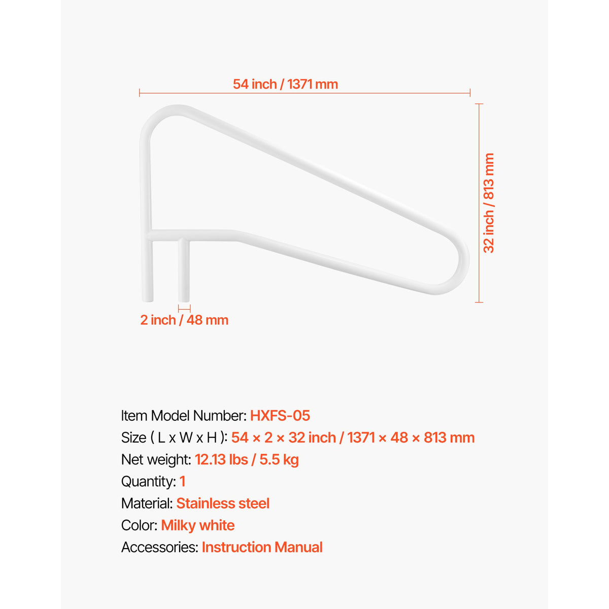 Stainless Steel Pool Handrail 137x81cm Heavy Duty Swimming Pool Safety Rail