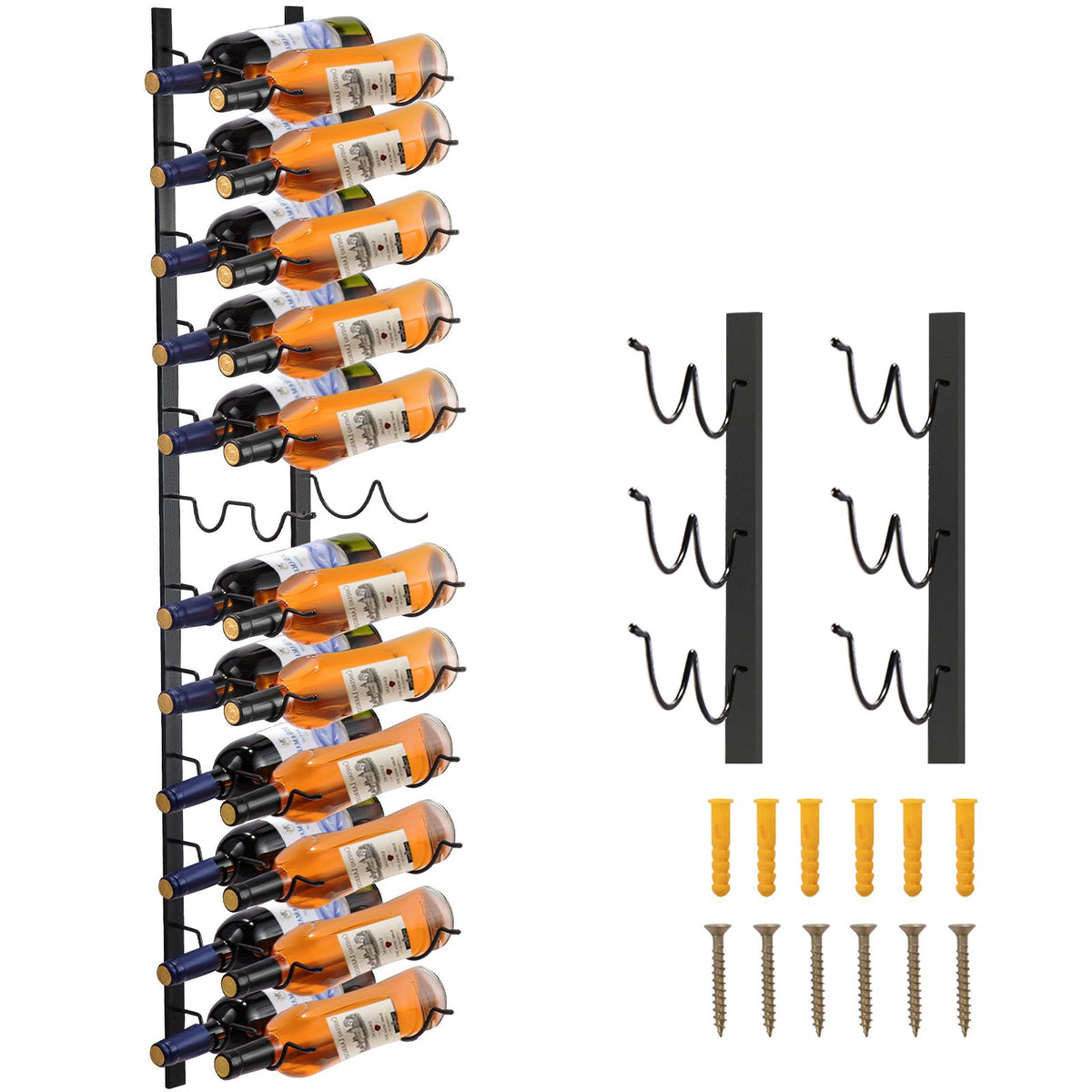 Wall Mounted Wine Rack 24 Bottle Holder Black Steel Vertical Storage Shelf