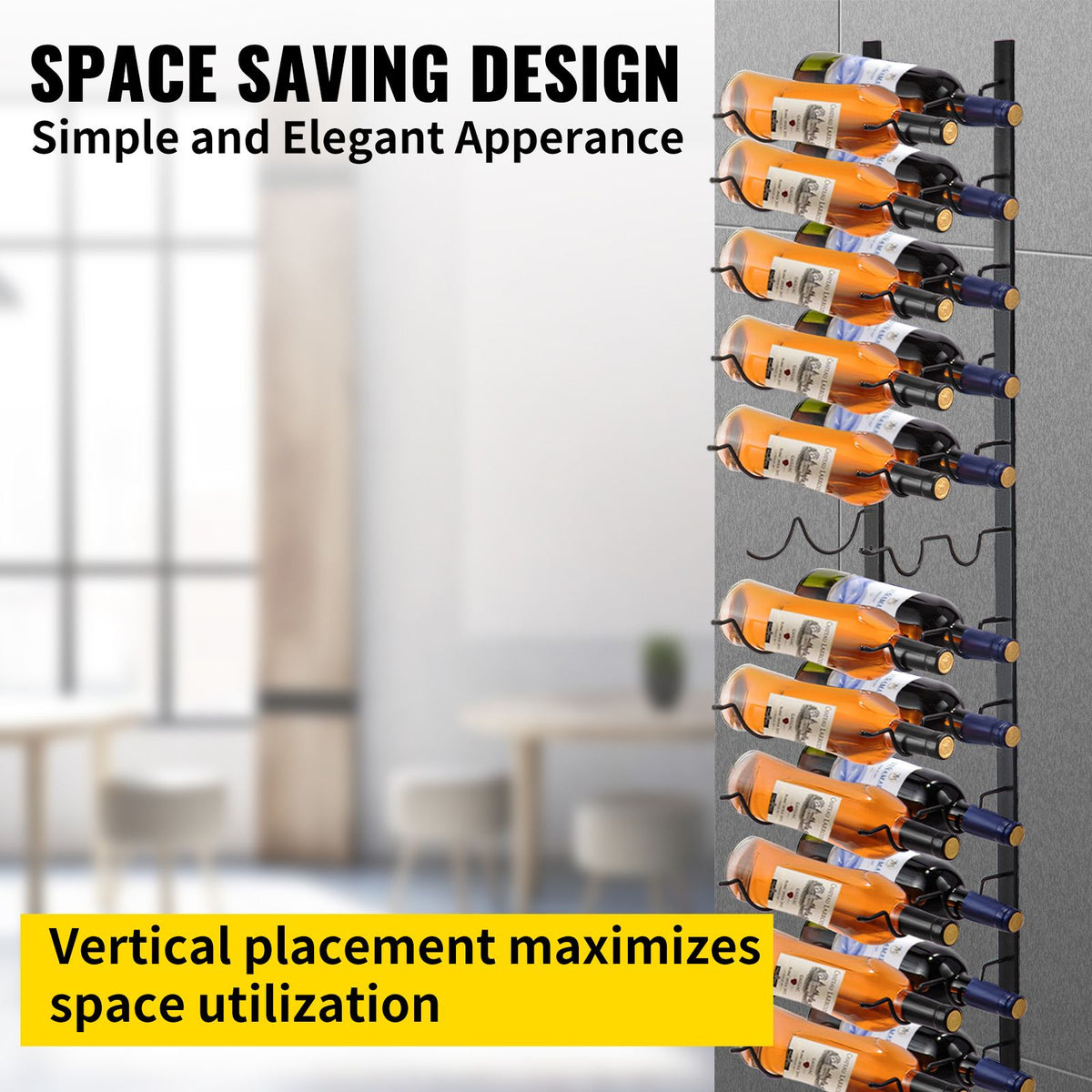 Wall Mounted Wine Rack 24 Bottle Holder Black Steel Vertical Storage Shelf