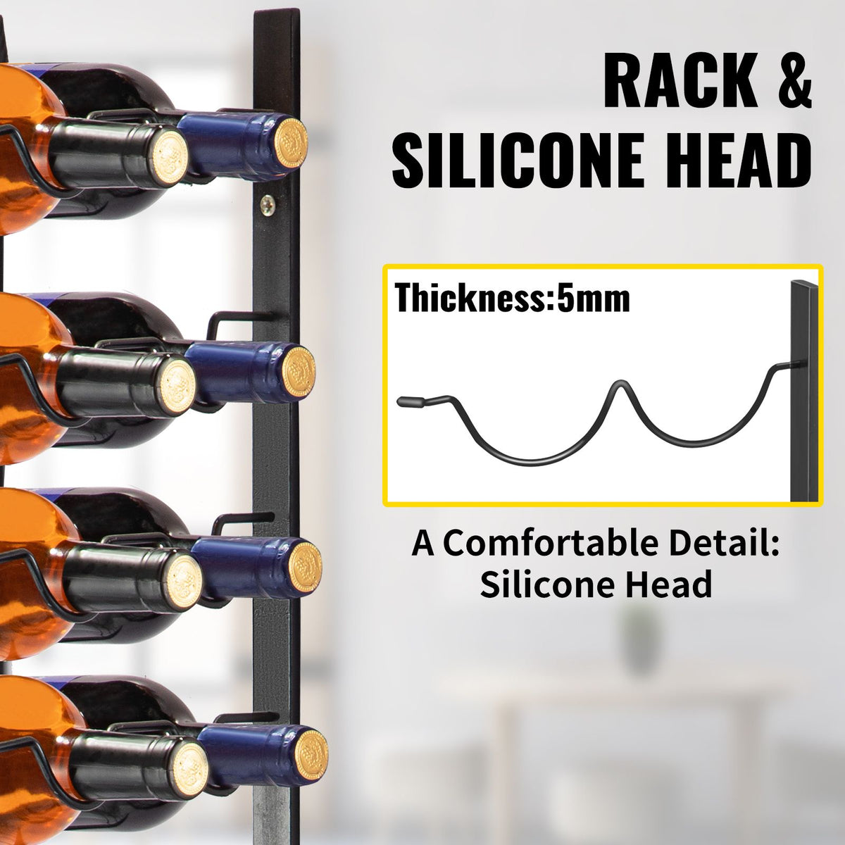 Wall Mounted Wine Rack 24 Bottle Holder Black Steel Vertical Storage Shelf