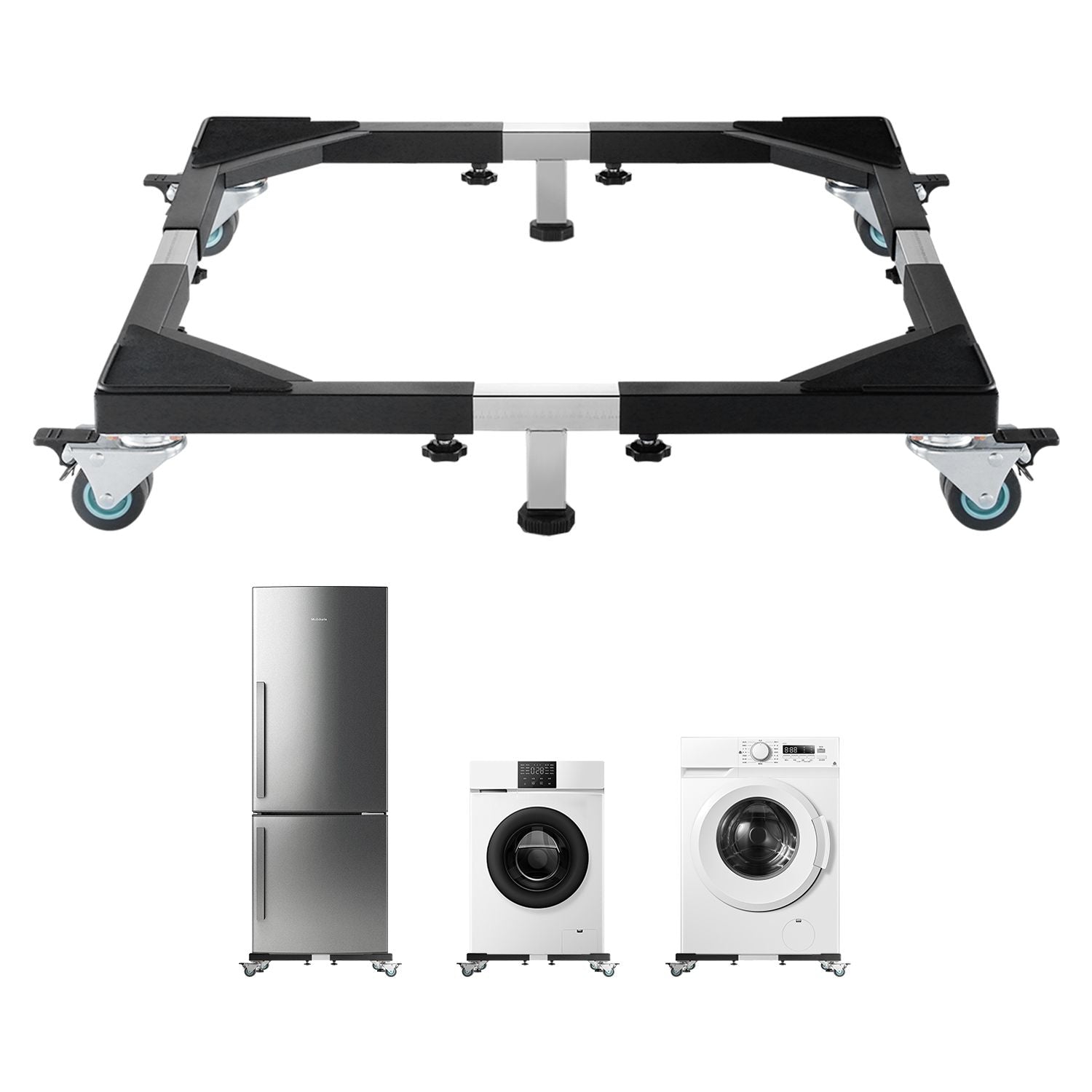 Fridge Stand Mobile Base, 1200 lbs Load Capacity, Washing Machine Stand with 8 Locking Twin Wheels and 4 Brakes, 23-36.6 Inches Adjustable Furniture Dolly for Washer, Refrigerator and Dryer