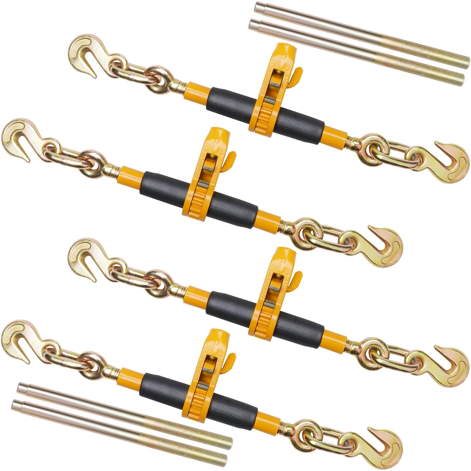 Ratchet Chain Binder, 0.9-1.27 cm Heavy Duty Load Binders, with G80 Hooks 5443 kg Secure Load Limit, Labor-saving Anti-skid Handle, Tie Down Hauling Chain Binders for Flatbed Truck Trailer, 4 Pc