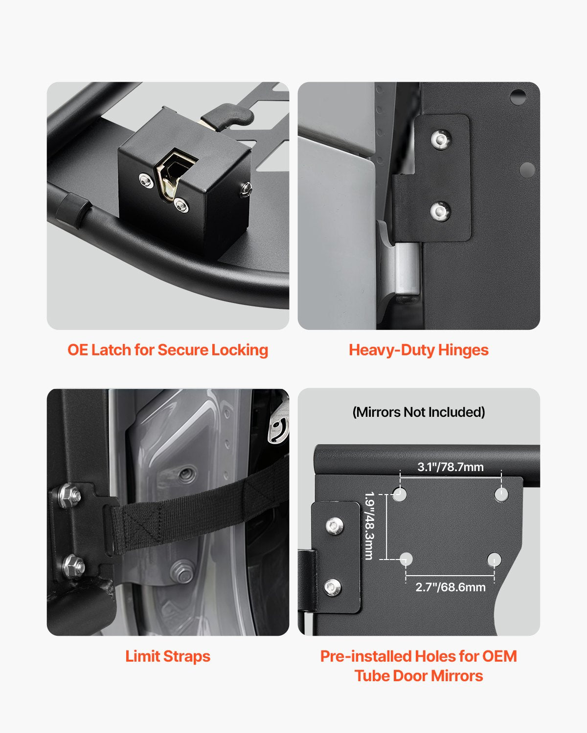 Jeep Tube Doors, 4-Door, Hunting Style Jeep Tubular Door with Heavy-Duty Hinges & OE Latch, Jeep Doors with Rubber Pads, Fit for 2018-2024 Jeep Wrangler JL & 2020-2024 Jeep Gladiator JT