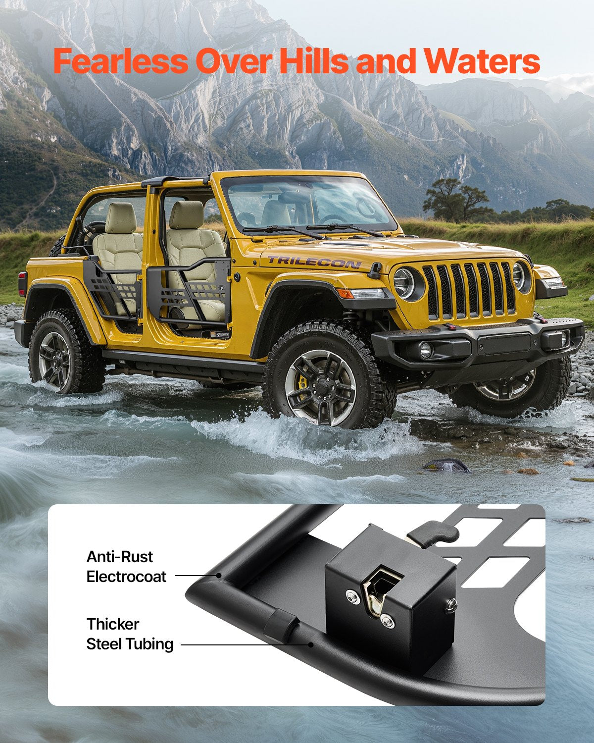 Jeep Tube Doors, 4-Door, Hunting Style Jeep Tubular Door with Heavy-Duty Hinges & OE Latch, Jeep Doors with Rubber Pads, Fit for 2018-2024 Jeep Wrangler JL & 2020-2024 Jeep Gladiator JT