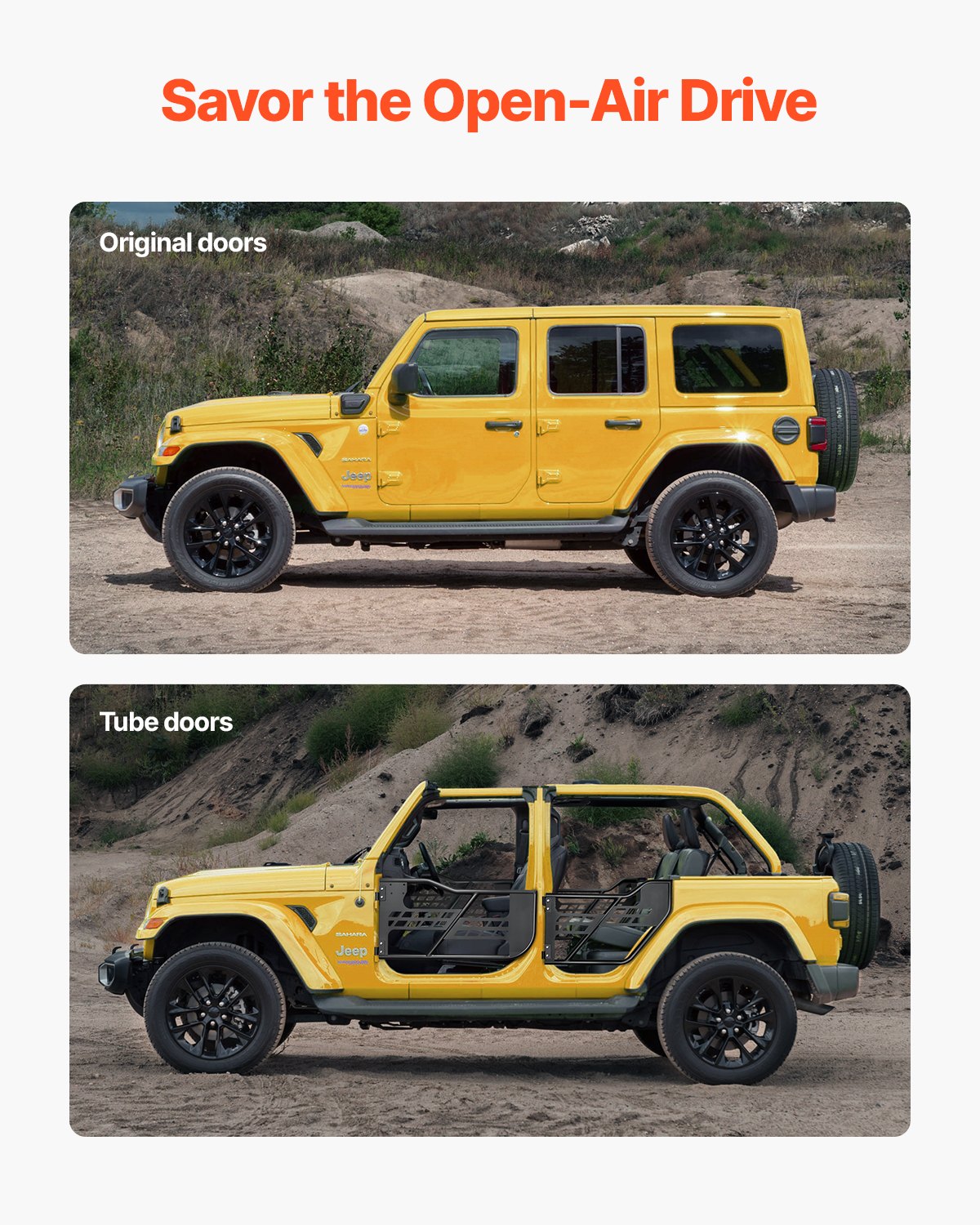 Jeep Tube Doors, 4-Door, Hunting Style Jeep Tubular Door with Heavy-Duty Hinges & OE Latch, Jeep Doors with Rubber Pads, Fit for 2018-2024 Jeep Wrangler JL & 2020-2024 Jeep Gladiator JT