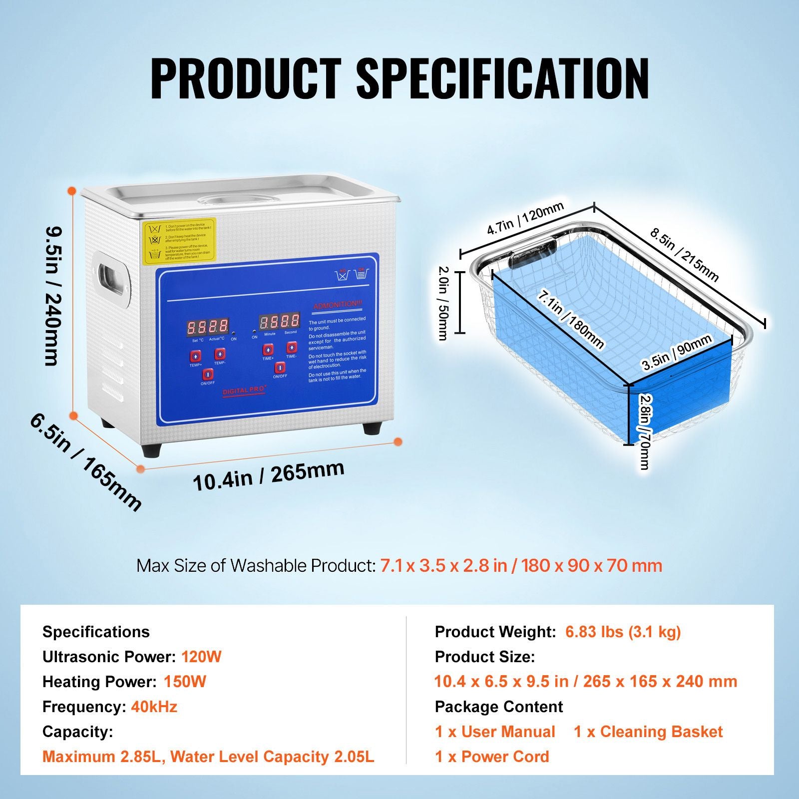 Ultrasonic Cleaner Machine 3L Stainless Steel Ultrasonic Cleaning Machine Digital Heater Timer Jewelry Cleaning for Commercial Personal Home Use (3L)