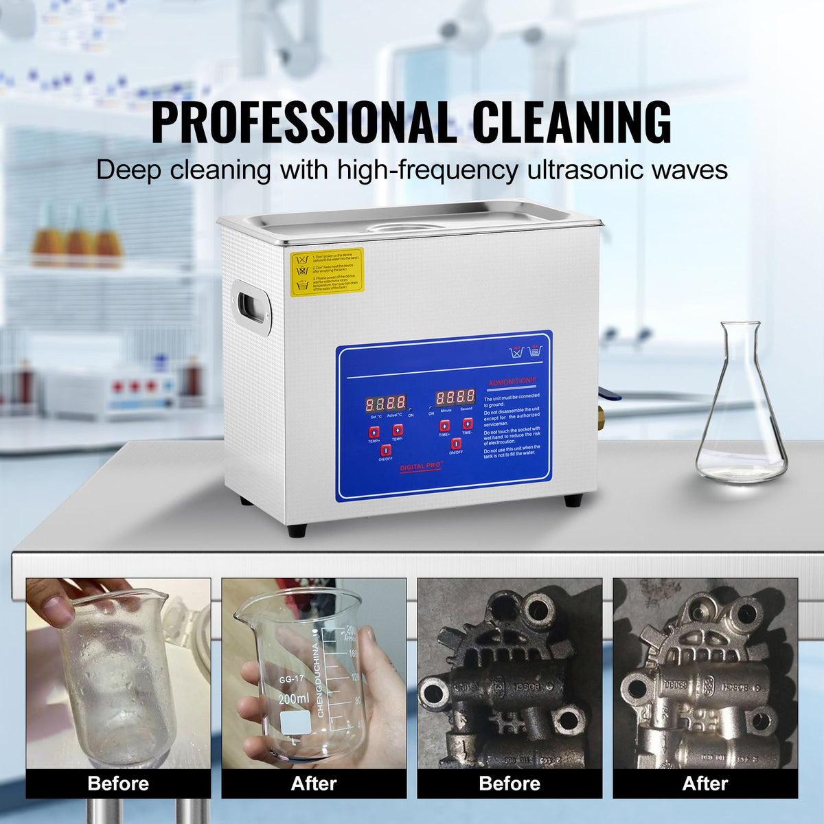 6L Digital Ultrasonic Cleaner Stainless Steel Heated Sonic Cleaning Machine