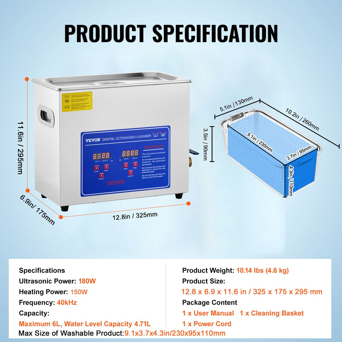 6L Digital Ultrasonic Cleaner Stainless Steel Heated Sonic Cleaning Machine