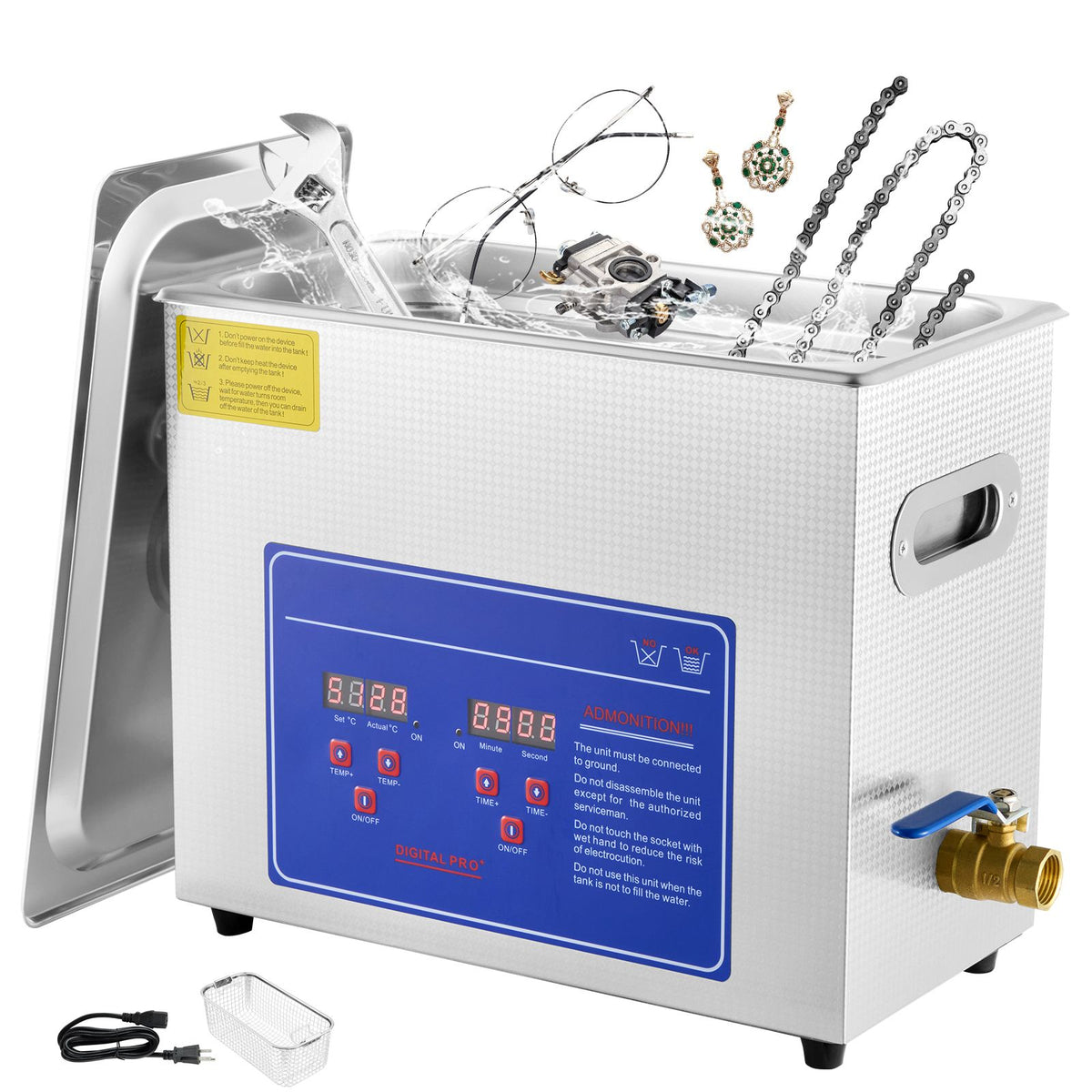 6L Digital Ultrasonic Cleaner Stainless Steel Heated Sonic Cleaning Machine