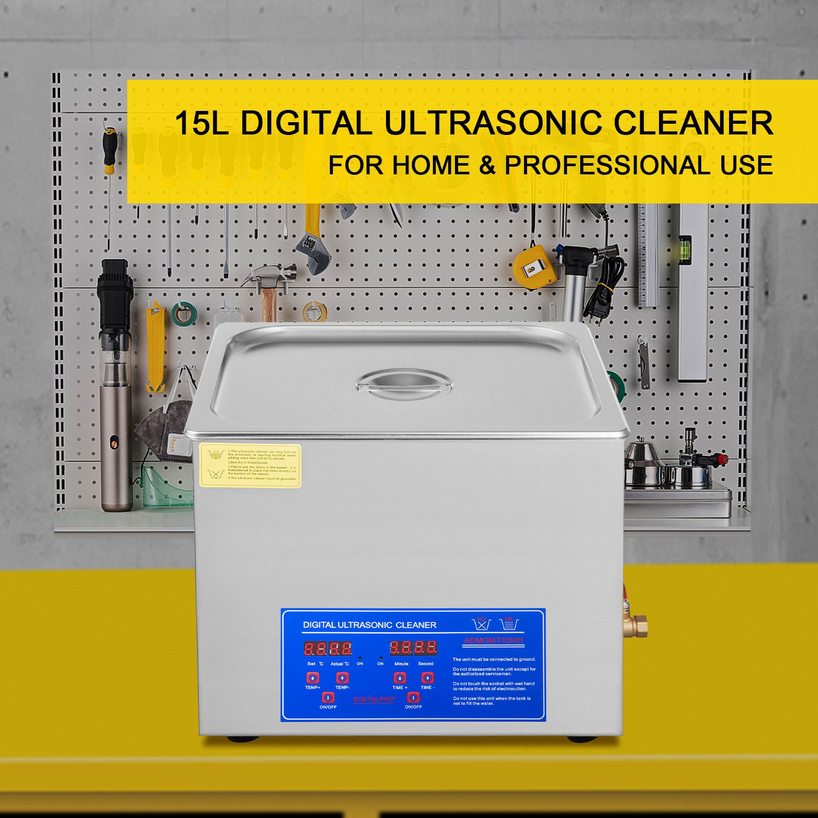 Powerful Stainless Steel 13.5-15 L Liters Ultrasonic Cleaner 360W Digital Heater Timer