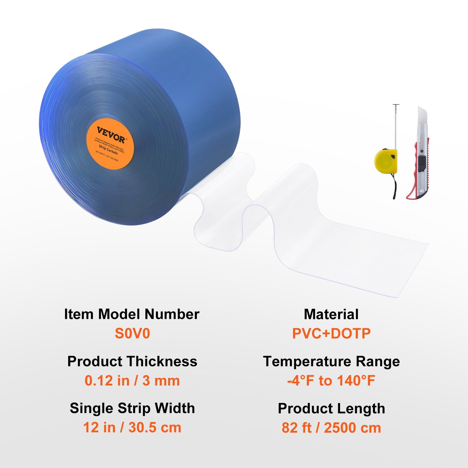 Strip Curtain, 2500 cm L x 30.5 cm W x 3 mm Thickness, Clear PVC Smooth Curtain Strip Door Bulk Roll, Plastic Door Strips for Doorways of Supermarket, Garage, Warehouse, Barn, Pet Animal House