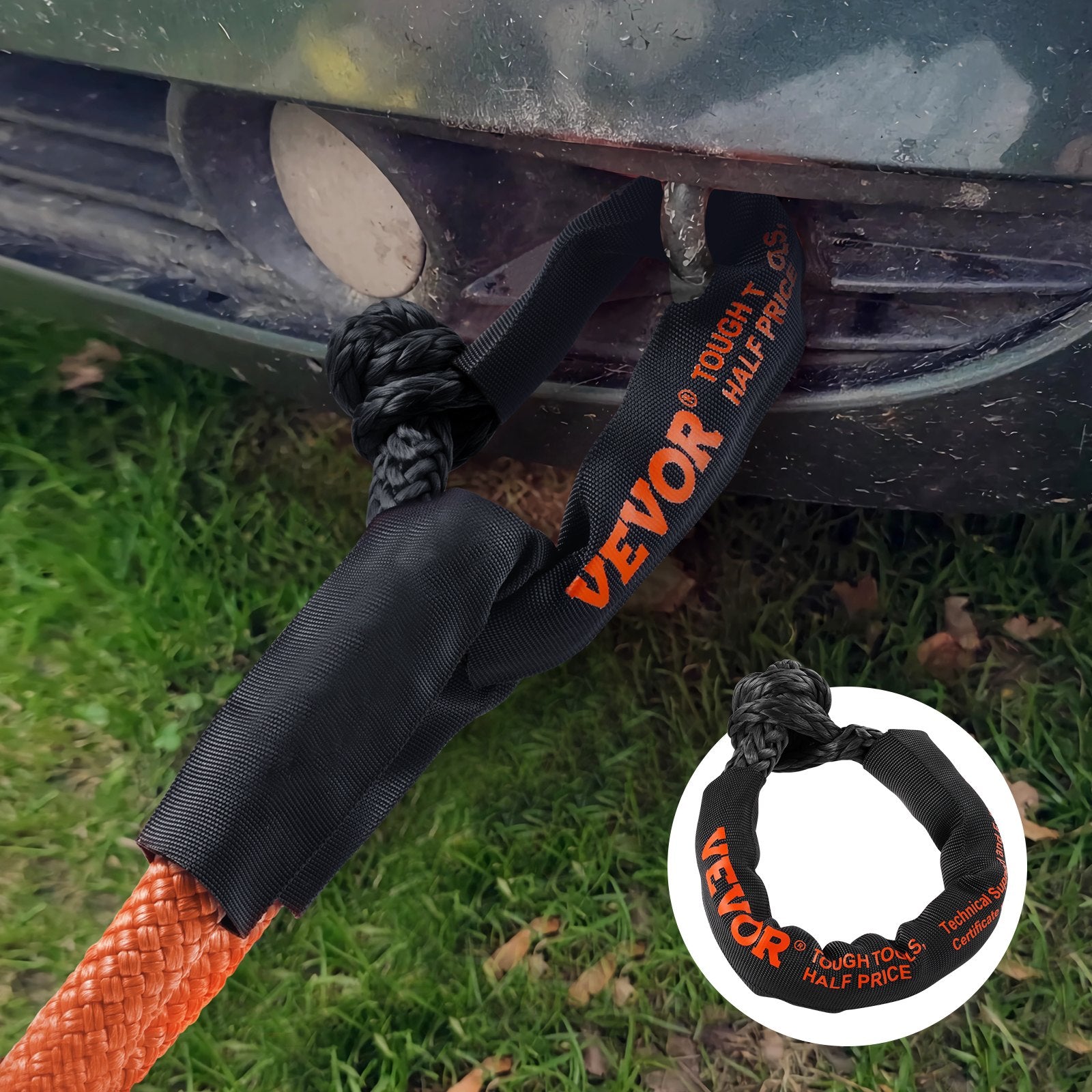 Synthetic Soft Shackle Rope, 2 Pack 12.7 x 558.8 mm 20 Ton Breaking Strength, Recovery Tow Shackles with Extra 2 Sleeves and Storage Bag for UTV, ATV, Trucks, Jeep, Off-Road Vehicles, Black