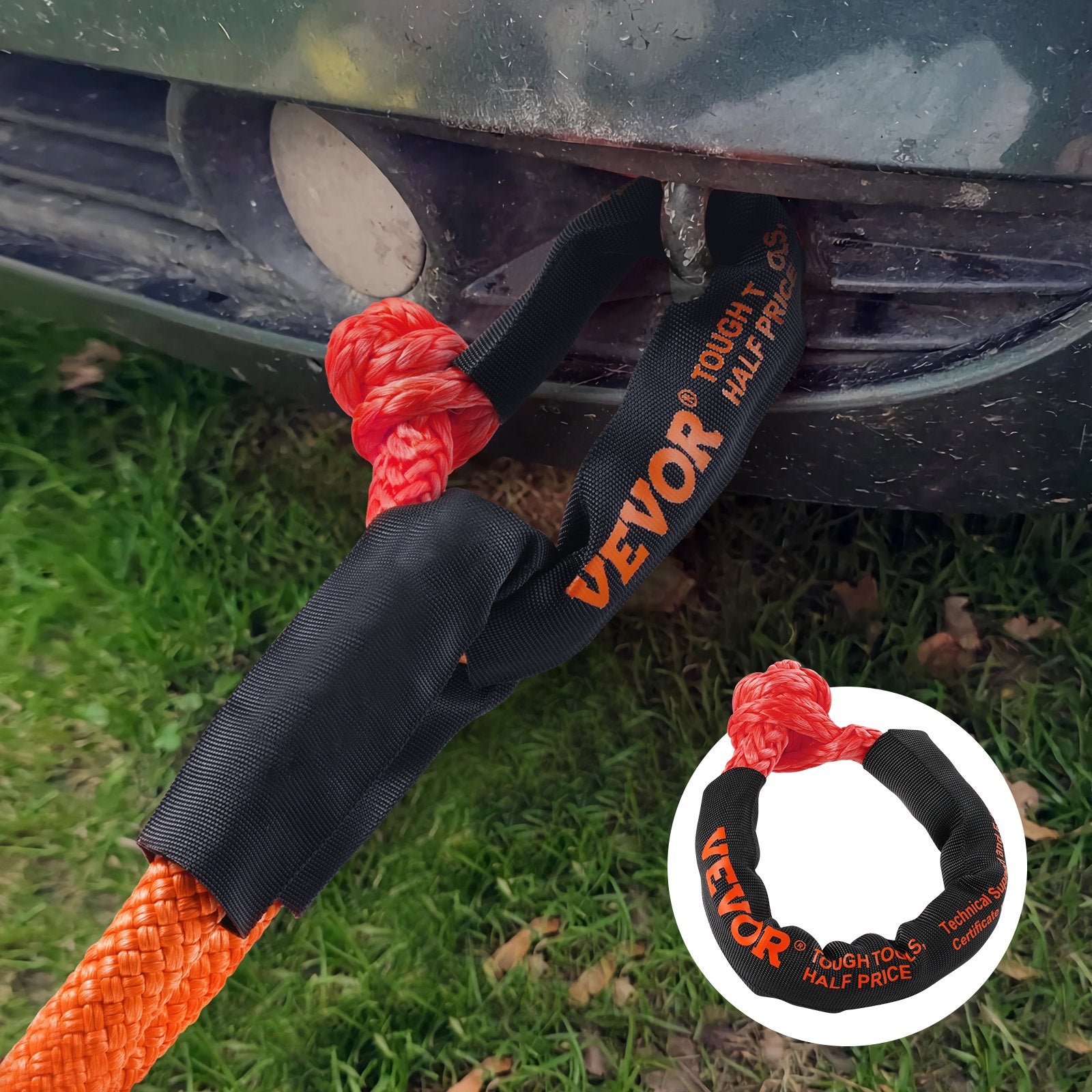 Synthetic Soft Shackle Rope, 2 Pack 12.7 x 558.8 mm 20 Ton Breaking Strength Recovery Tow Shackles with Extra 2 Sleeves and Storage Bag for UTV, ATV, Trucks, Jeep, Off-Road Vehicles Towing, Red