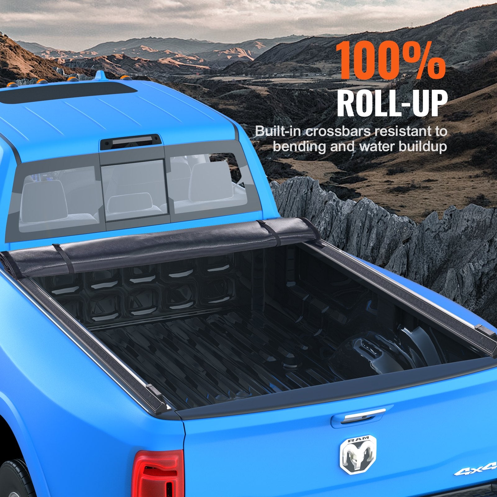 Truck Bed Cover, Roll Up Truck Bed Tonneau Cover, Compatible with 2002-2018 Dodge Ram 1500, 2003-2024 2500 3500, 2019-2024 Classic, for 6.4 x 5.5 ft Bed, Soft PVC material, Roll Up Tonneau Cover