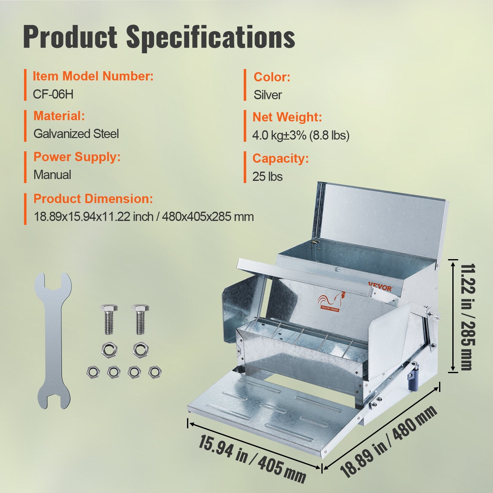 Automatic Chicken Feeder Galvanized Steel Poultry Feeder 25 lb 10 Chickens