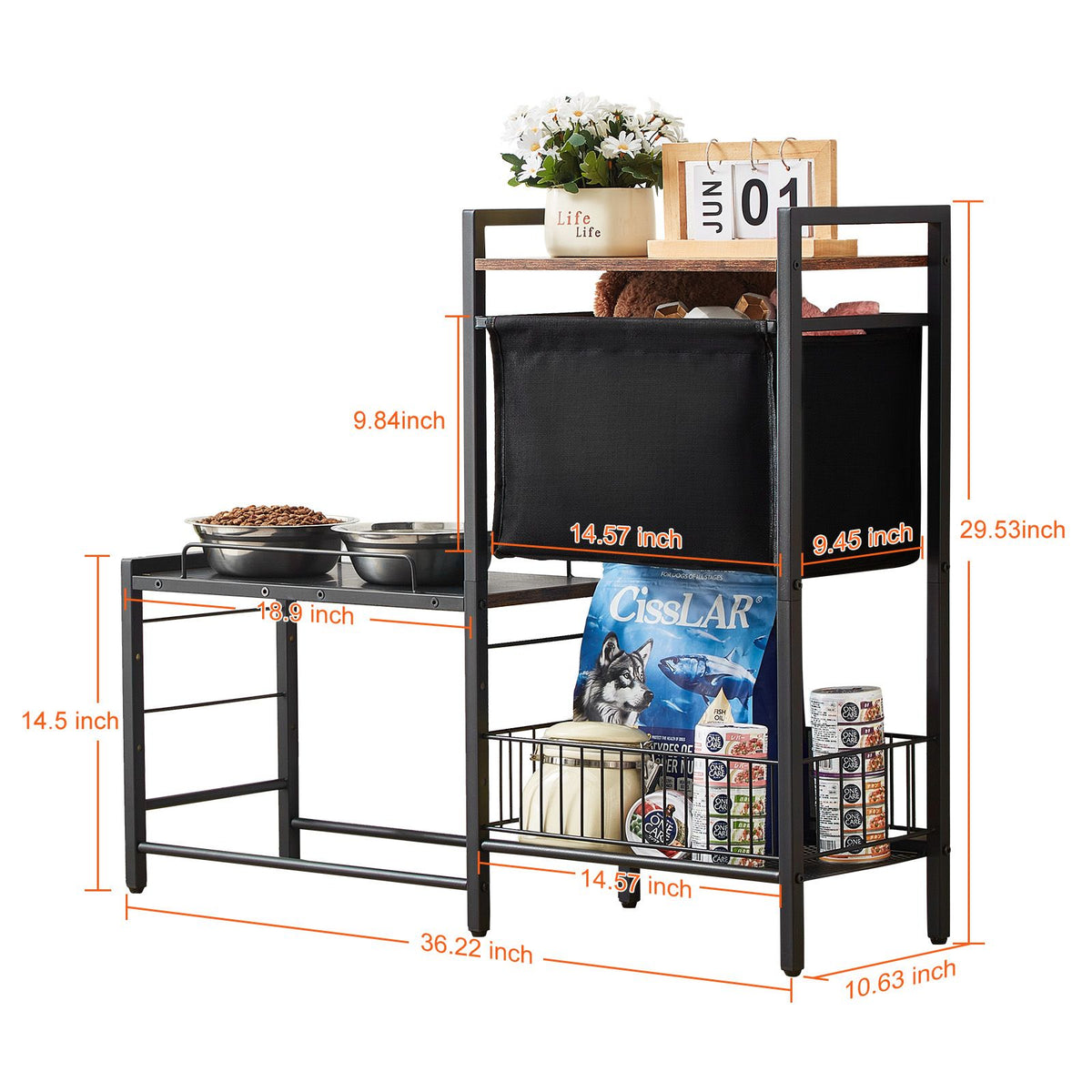 Pet Feeding Station with Storage Dog Food & Toy Organizer Raised Dog Bowls