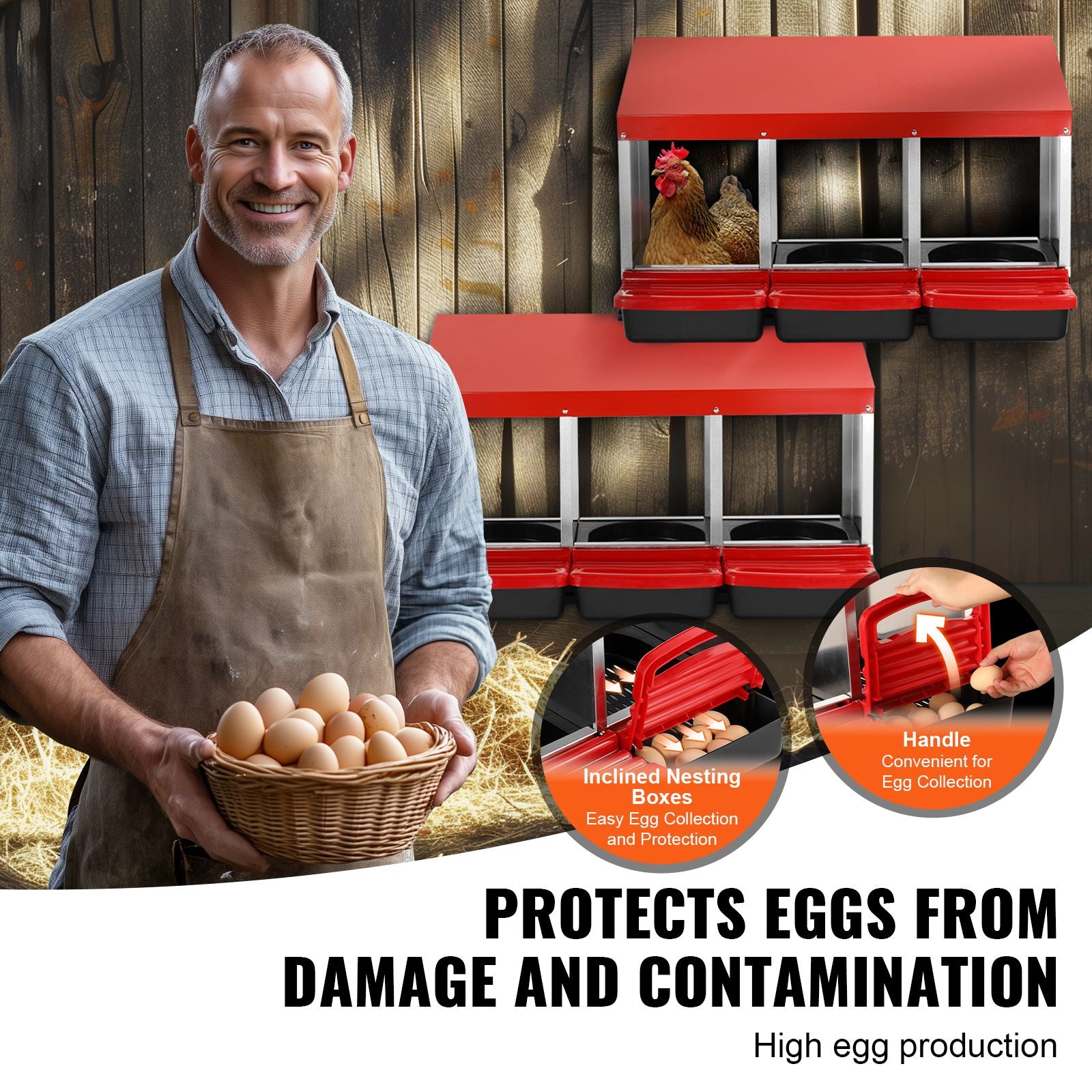 3 Compartment Chicken Nesting Box Galvanized Roll Away Egg Laying Box