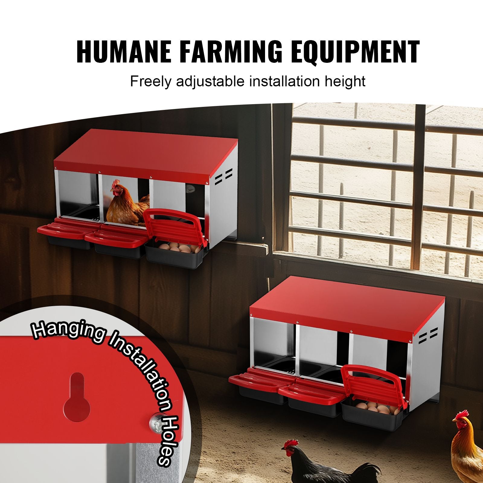 3 Compartment Chicken Nesting Box Galvanized Roll Away Egg Laying Box