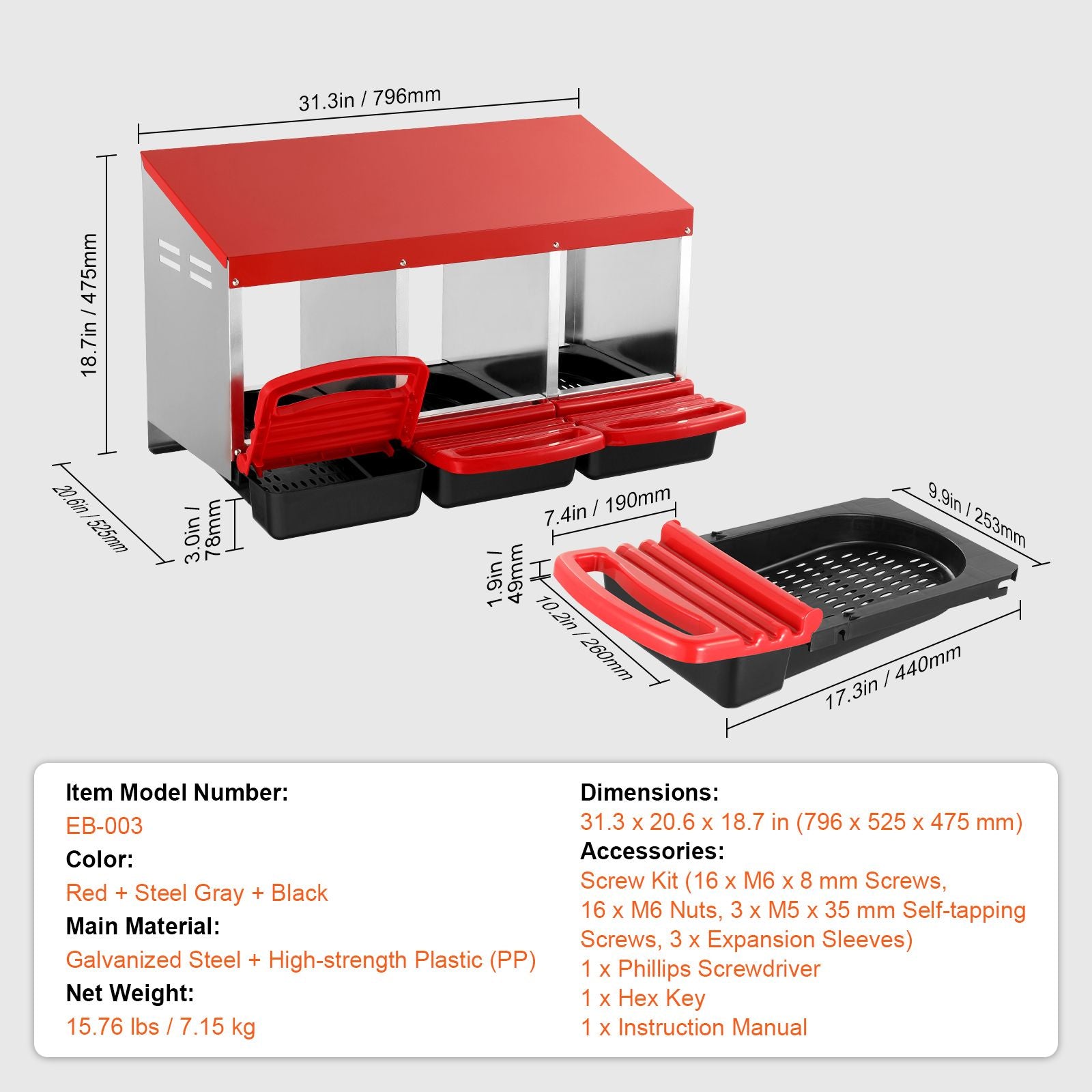 3 Compartment Chicken Nesting Box Galvanized Roll Away Egg Laying Box