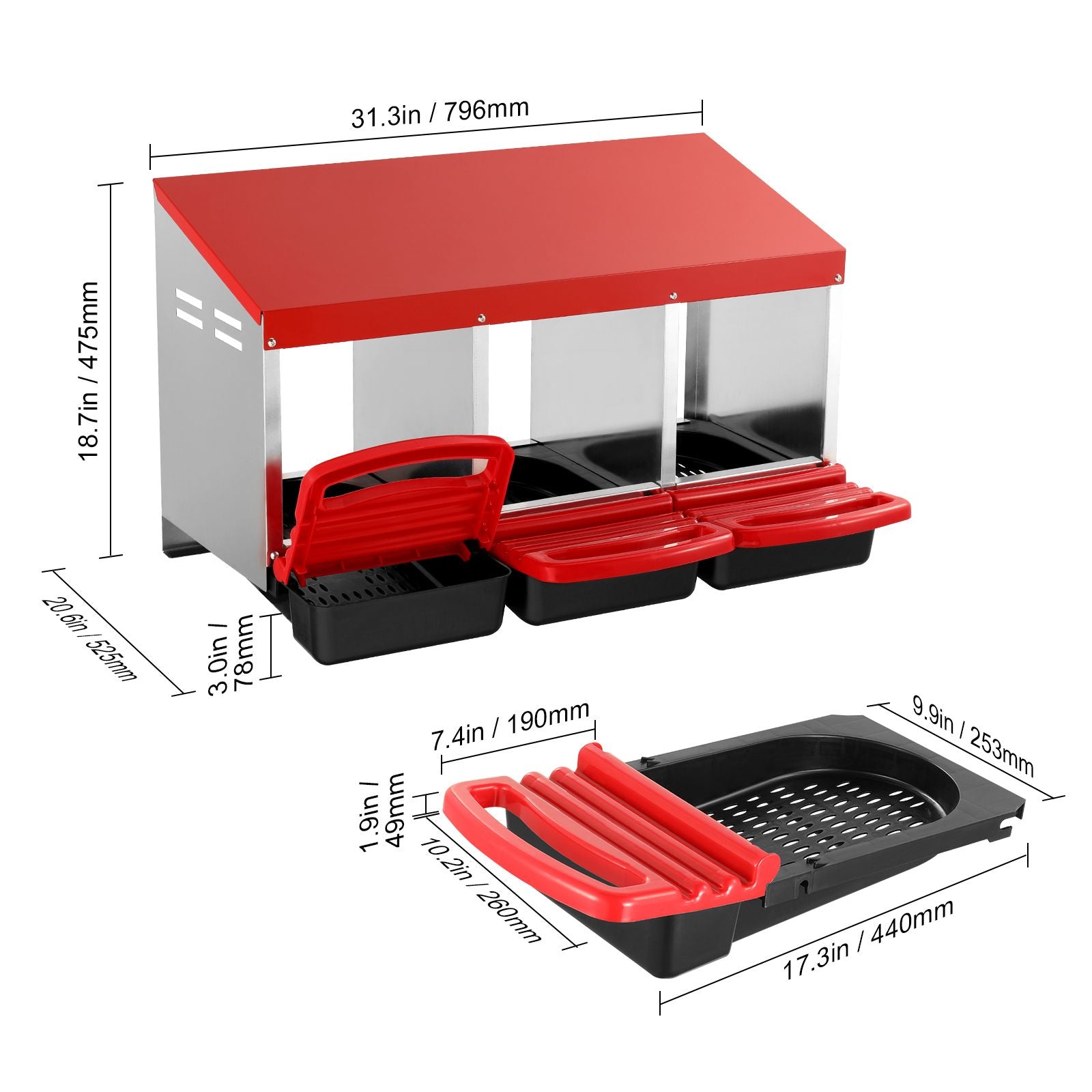 3 Compartment Chicken Nesting Box Galvanized Roll Away Egg Laying Box