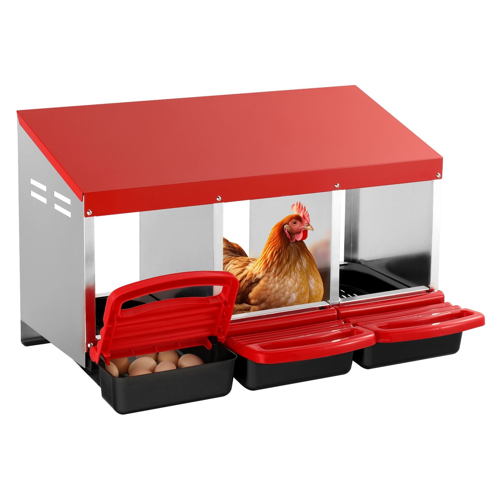 3 Compartment Chicken Nesting Box Galvanized Roll Away Egg Laying Box