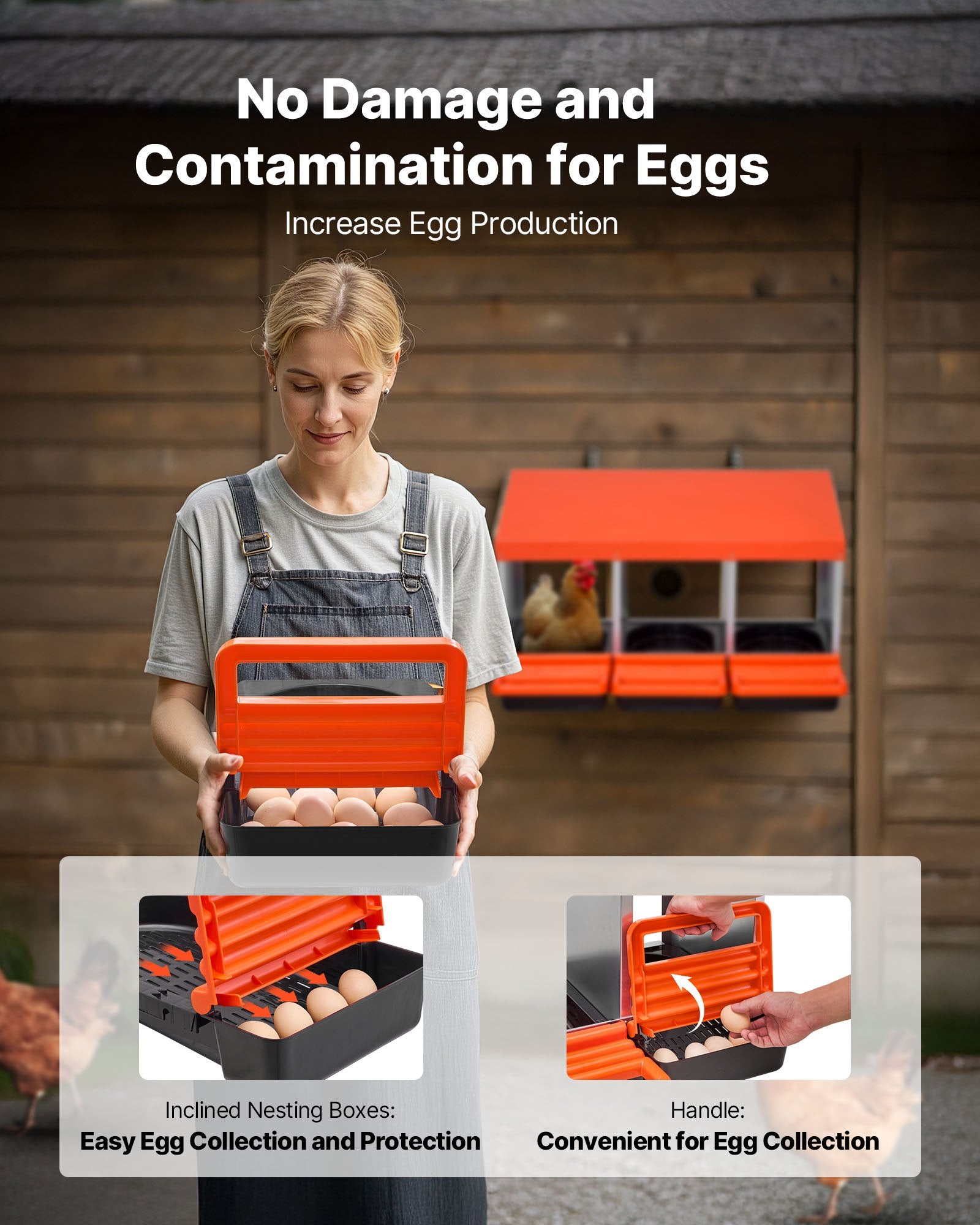 Chicken Nest Box, 3-Compartment, 15 to 30 in Stable & Corrosion-Resistant Metal Nesting Boxes with Inclined Nesting Boxes, Bottom Holes & Resting Platform, Fit for Different Chicken Breeds