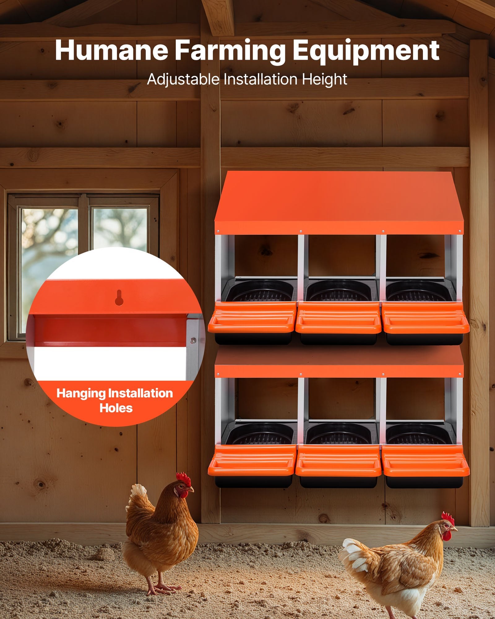 Chicken Nest Box, 3-Compartment, 15 to 30 in Stable & Corrosion-Resistant Metal Nesting Boxes with Inclined Nesting Boxes, Bottom Holes & Resting Platform, Fit for Different Chicken Breeds