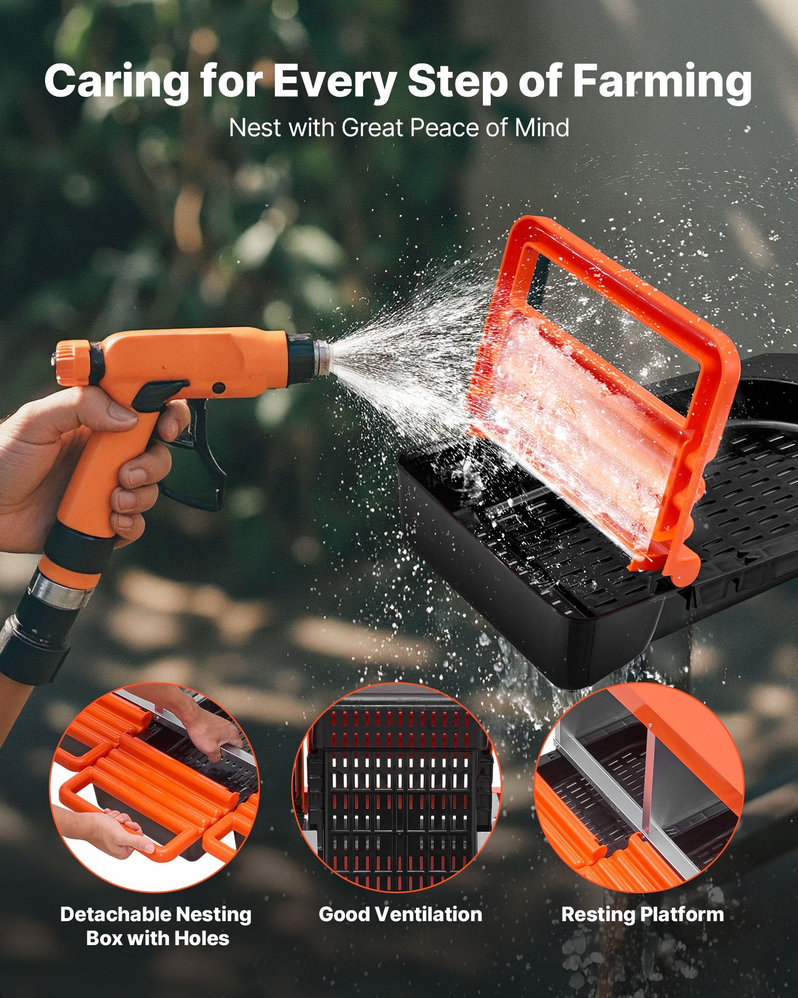 Chicken Nest Box, 3-Compartment, 15 to 30 in Stable & Corrosion-Resistant Metal Nesting Boxes with Inclined Nesting Boxes, Bottom Holes & Resting Platform, Fit for Different Chicken Breeds