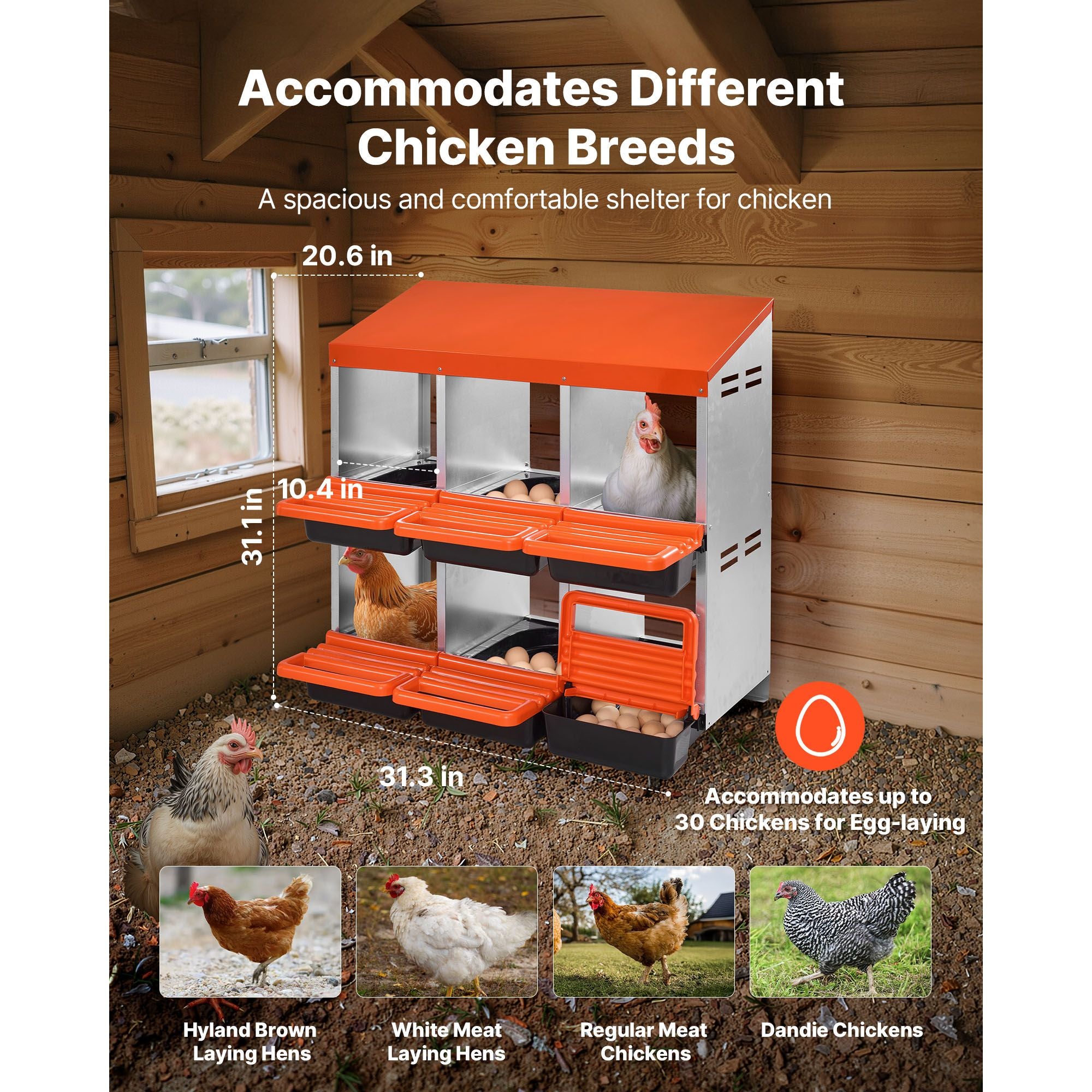 6 Compartment Chicken Nesting Boxes Roll Out Egg Laying Metal Coop Box