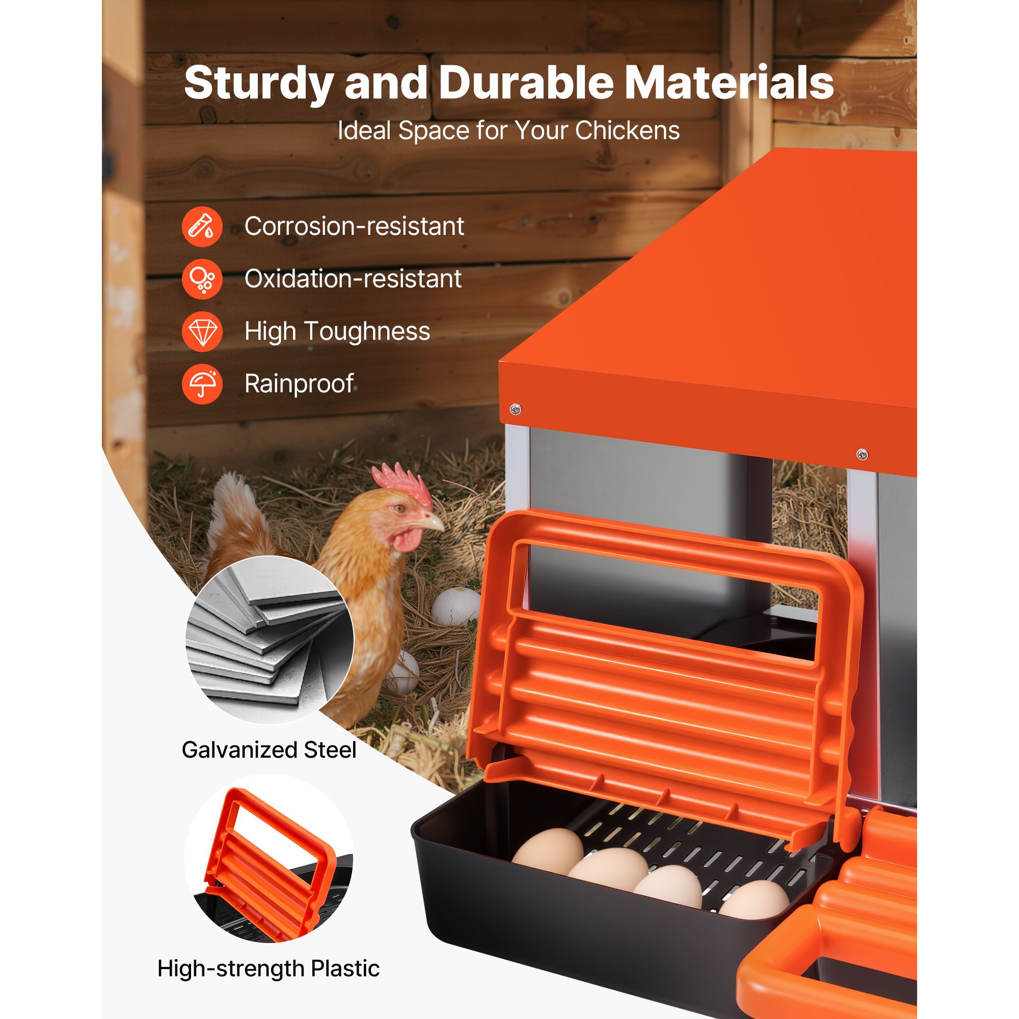 6 Compartment Chicken Nesting Boxes Roll Out Egg Laying Metal Coop Box