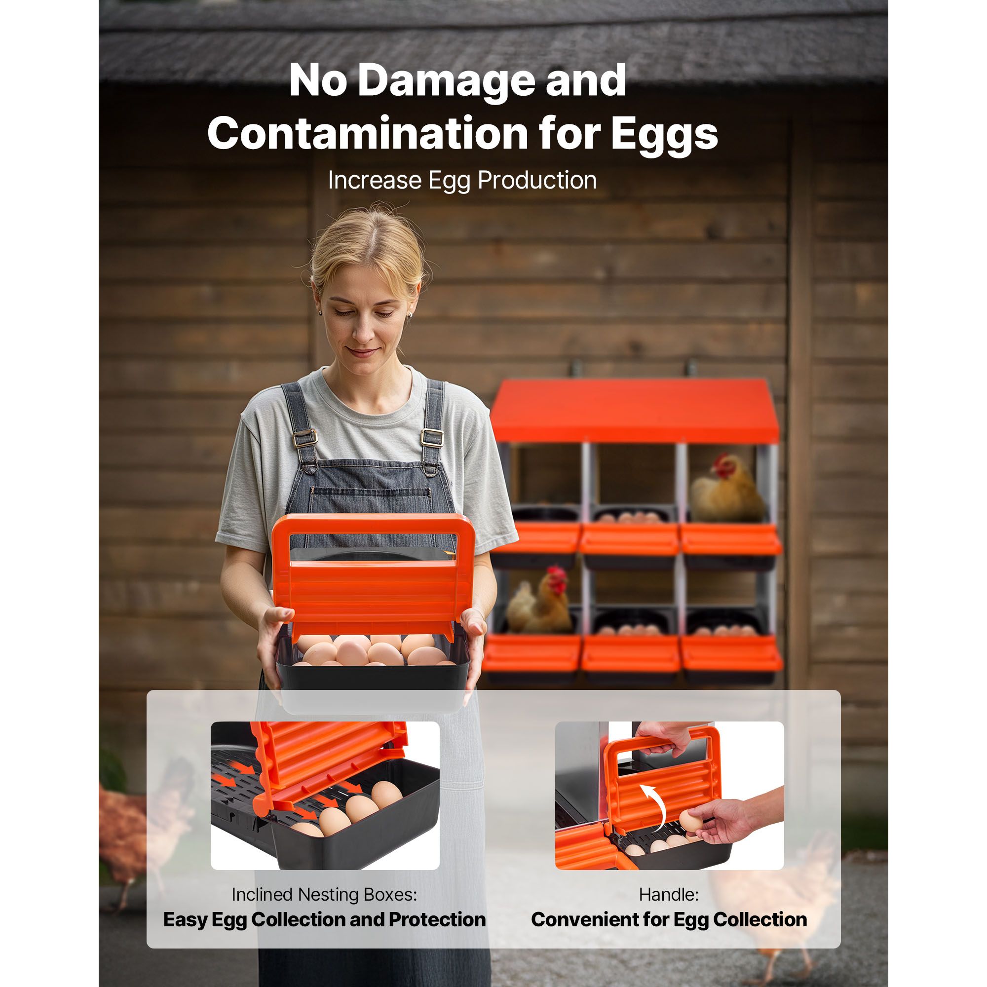 6 Compartment Chicken Nesting Boxes Roll Out Egg Laying Metal Coop Box