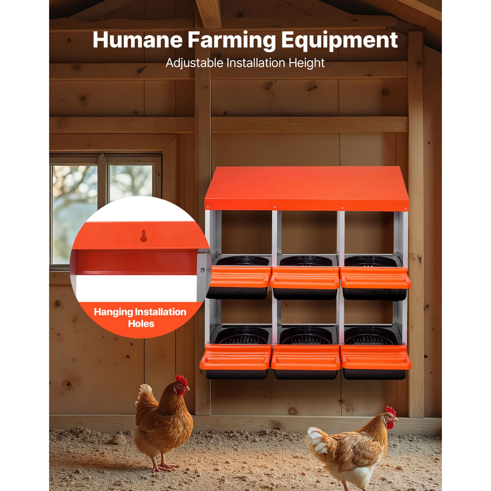 6 Compartment Chicken Nesting Boxes Roll Out Egg Laying Metal Coop Box