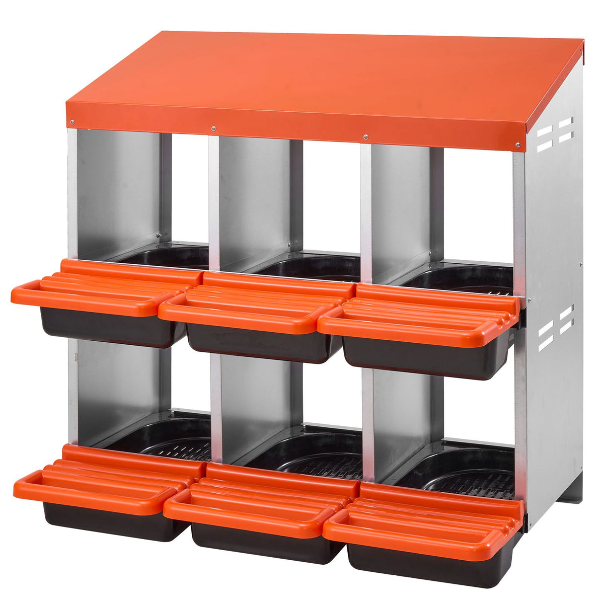 6 Compartment Chicken Nesting Boxes Roll Out Egg Laying Metal Coop Box
