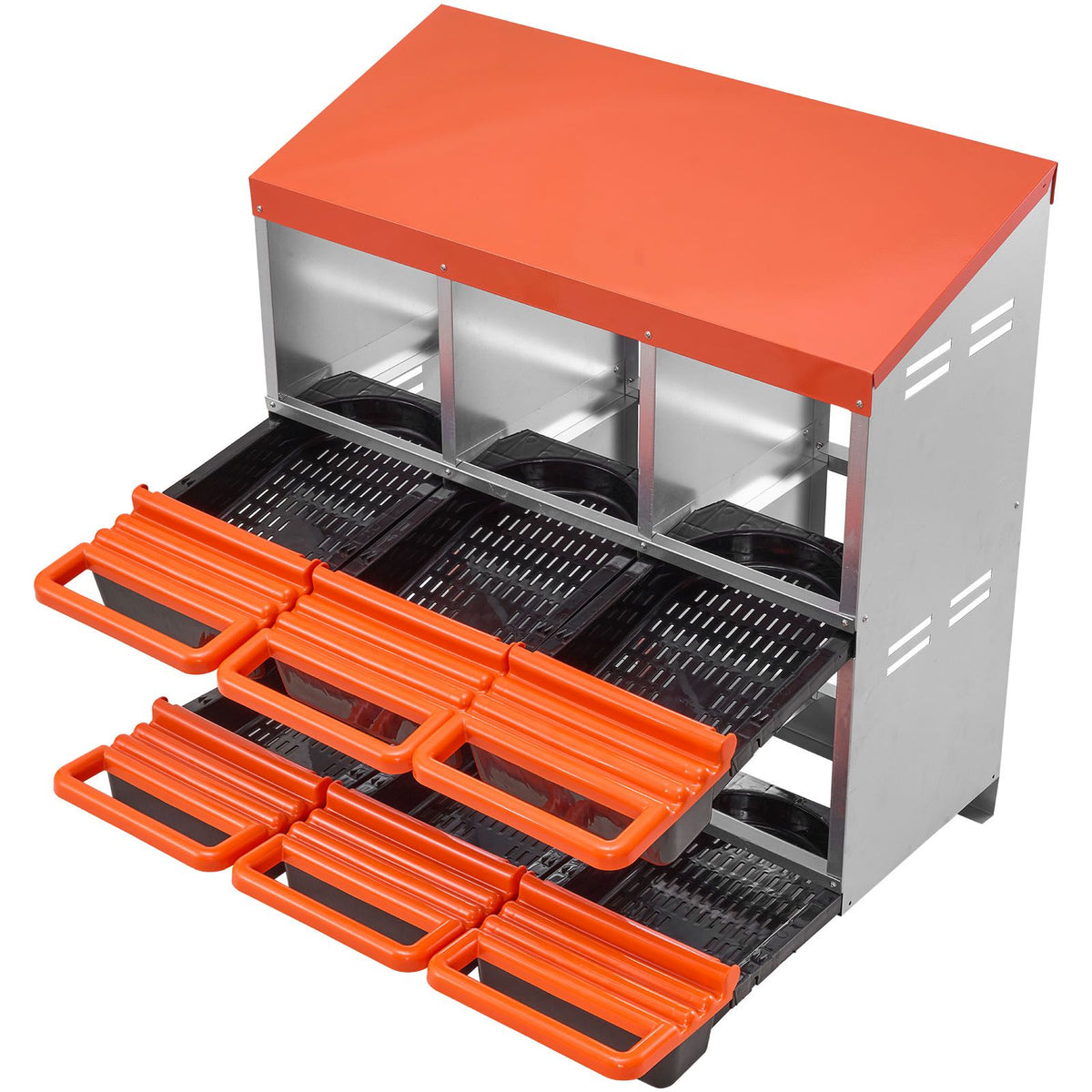 6 Compartment Chicken Nesting Boxes Roll Out Egg Laying Metal Coop Box