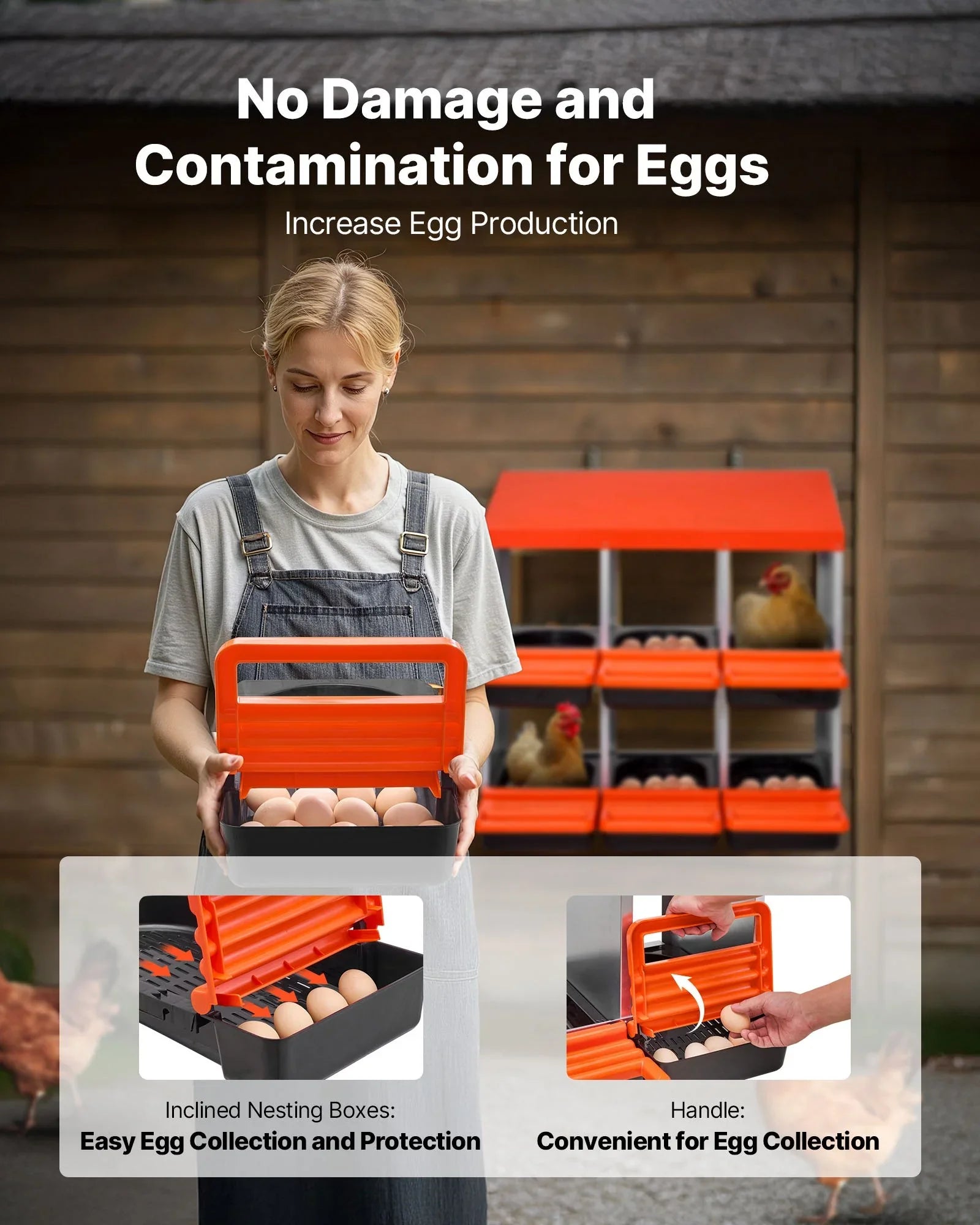 2 Tiers Chicken Nesting Boxes, 6 Compartments, Metal Egg Laying Boxes with Protective Collection Lids, Roll Out Nesting Box, Easy to Assemble, Ideal for Hens, Ducks, Chickens, and Other Poultry