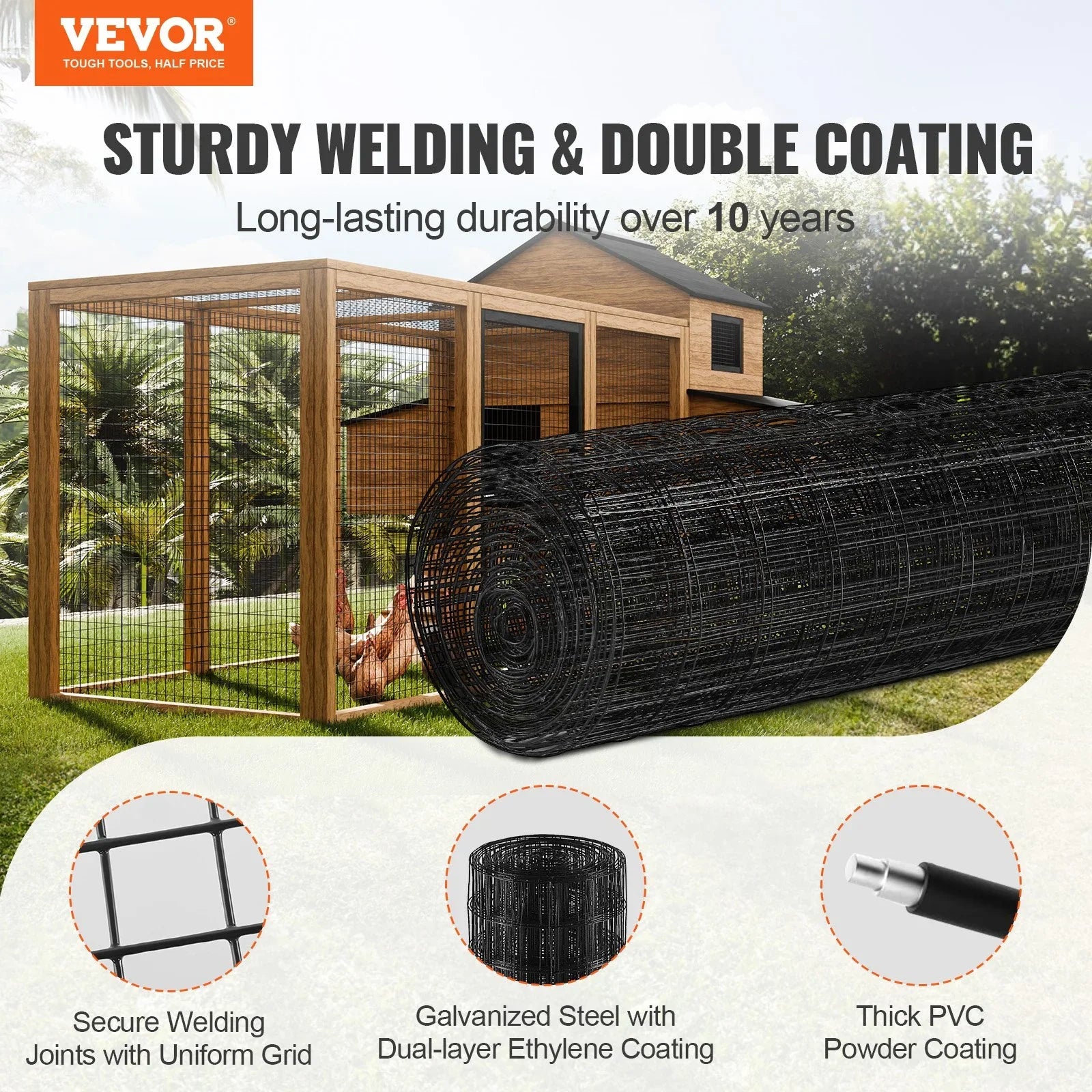 Hardware Cloth, 24'' x 50' Galvanized Wire Mesh Roll, 16 Gauge Chicken Wire Fence Roll, Vinyl Coating Metal Wire Mesh for Chicken Coop Barrier, Rabbit Snake Fences, Poultry Enclosures