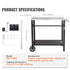 Outdoor Grill Dining Cart with Double-Shelf, 85*55cm BBQ Movable Food Prep Table, Multifunctional Stainless Steel Table Top, Portable Modular Carts for Pizza Oven, Worktable with 2 Wheels, Carry Handle