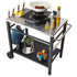 Outdoor Grill Dining Cart with Double-Shelf, 85*55cm BBQ Movable Food Prep Table, Multifunctional Stainless Steel Table Top, Portable Modular Carts for Pizza Oven, Worktable with 2 Wheels, Carry Handle