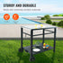 Outdoor Grill Dining Cart with Double-Shelf, 85*55cm BBQ Movable Food Prep Table, Multifunctional Iron Table Top, Portable Modular Carts for Pizza Oven, Worktable with 2 Wheels, Carry Handle, Black