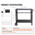 Outdoor Grill Dining Cart with Double-Shelf, 85*55cm BBQ Movable Food Prep Table, Multifunctional Iron Table Top, Portable Modular Carts for Pizza Oven, Worktable with 2 Wheels, Carry Handle, Black