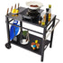 Outdoor Grill Dining Cart with Double-Shelf, 85*55cm BBQ Movable Food Prep Table, Multifunctional Iron Table Top, Portable Modular Carts for Pizza Oven, Worktable with 2 Wheels, Carry Handle, Black