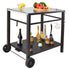 Outdoor Grill Dining Cart with Double-Shelf, 85*55cm BBQ Movable Food Prep Table, Multifunctional Iron Table Top, Portable Modular Carts for Pizza Oven, Worktable with 2 Wheels, Carry Handle, Black