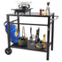 Outdoor Grill Dining Cart with Double-Shelf, 85*55cm BBQ Movable Food Prep Table, Multifunctional Iron Table Top, Portable Modular Carts for Pizza Oven, Worktable with 2 Wheels, Carry Handle, Black