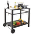 Outdoor Grill Dining Cart with Double-Shelf,  85*55cm BBQ Movable Food Prep Table, Multifunctional Iron Table Top, Portable Modular Carts for Pizza Oven, Worktable with 2 Wheels, Carry Handle, Black