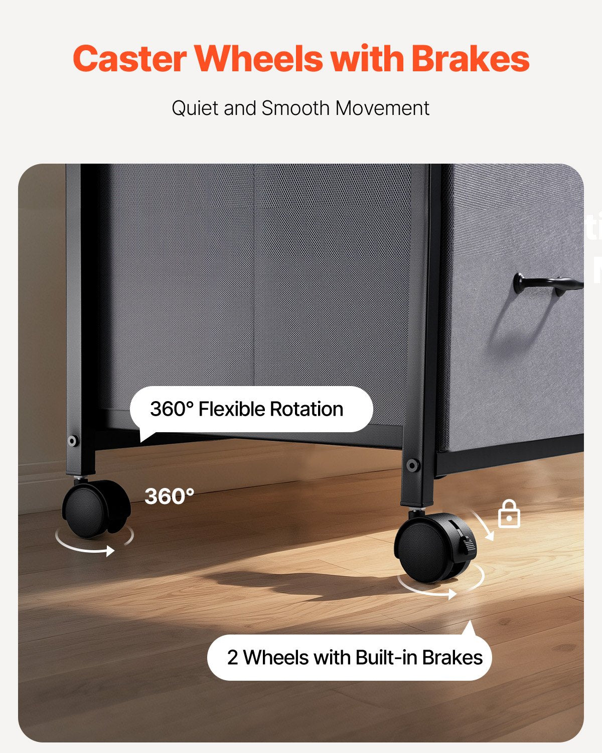 Mobile Metal File Cabinet with 3 Fabric Drawers and 2 Open Shelves Brown